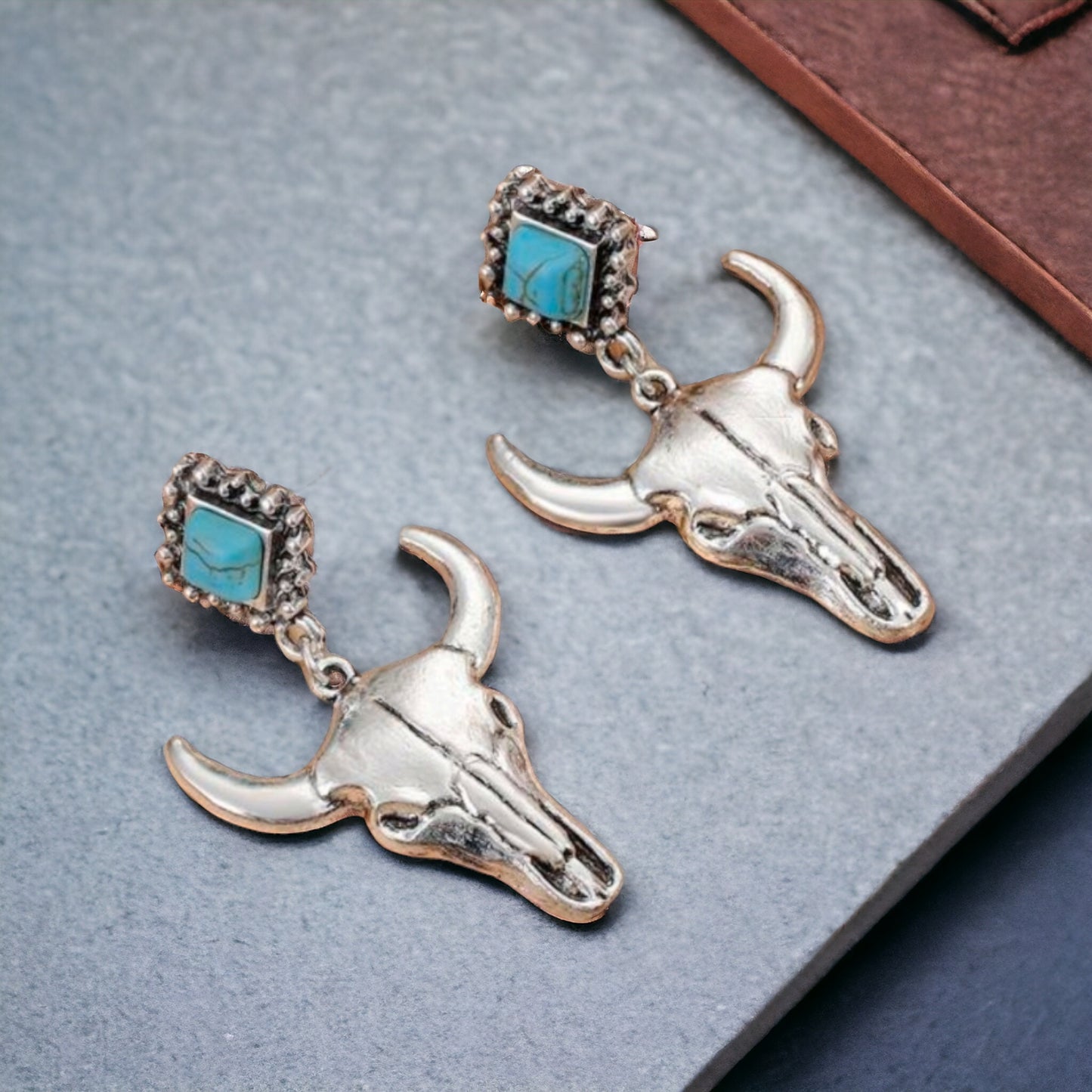 Bull Skull Western Drop Post Earrings