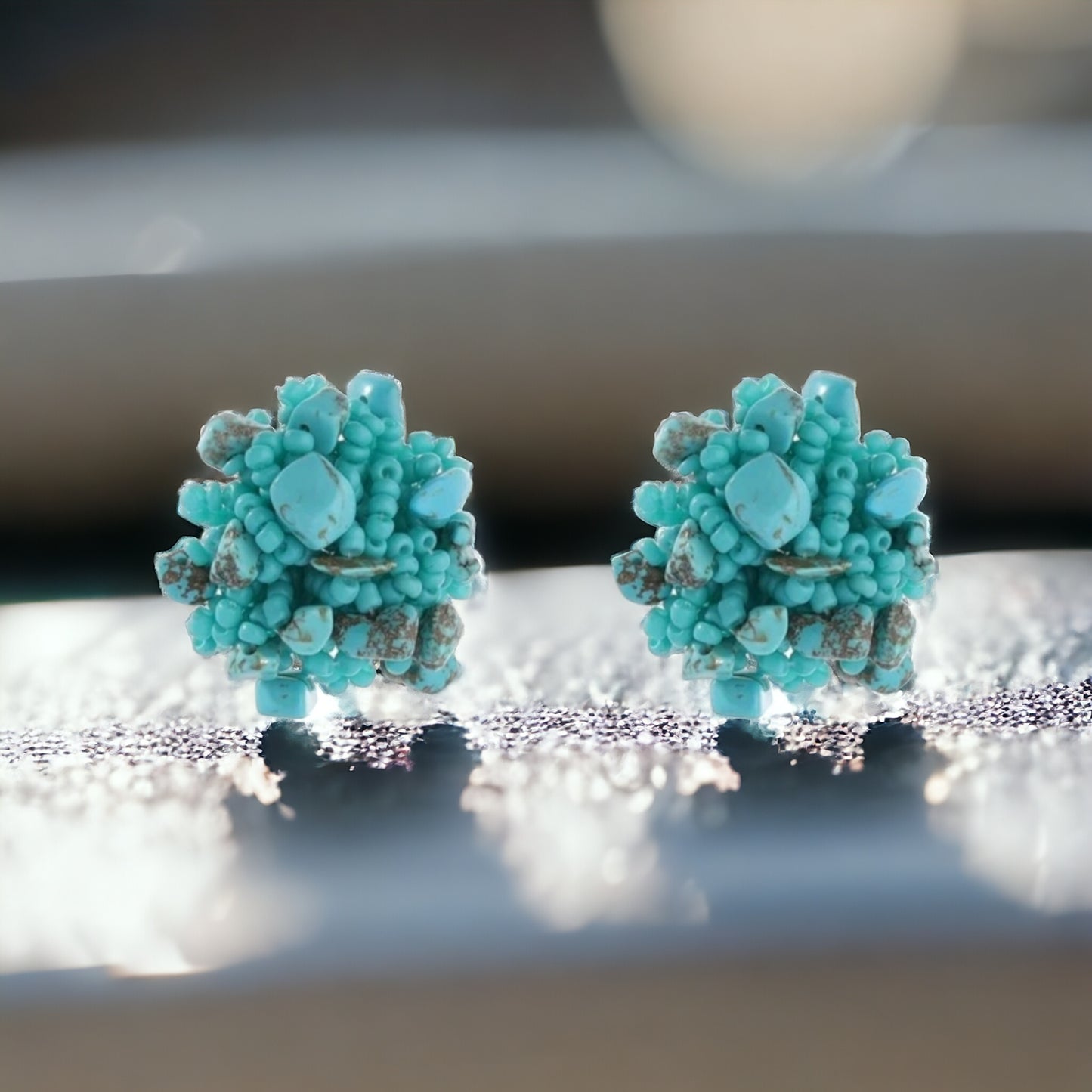 A Cluster Of Blue Crackle Stud Earrings