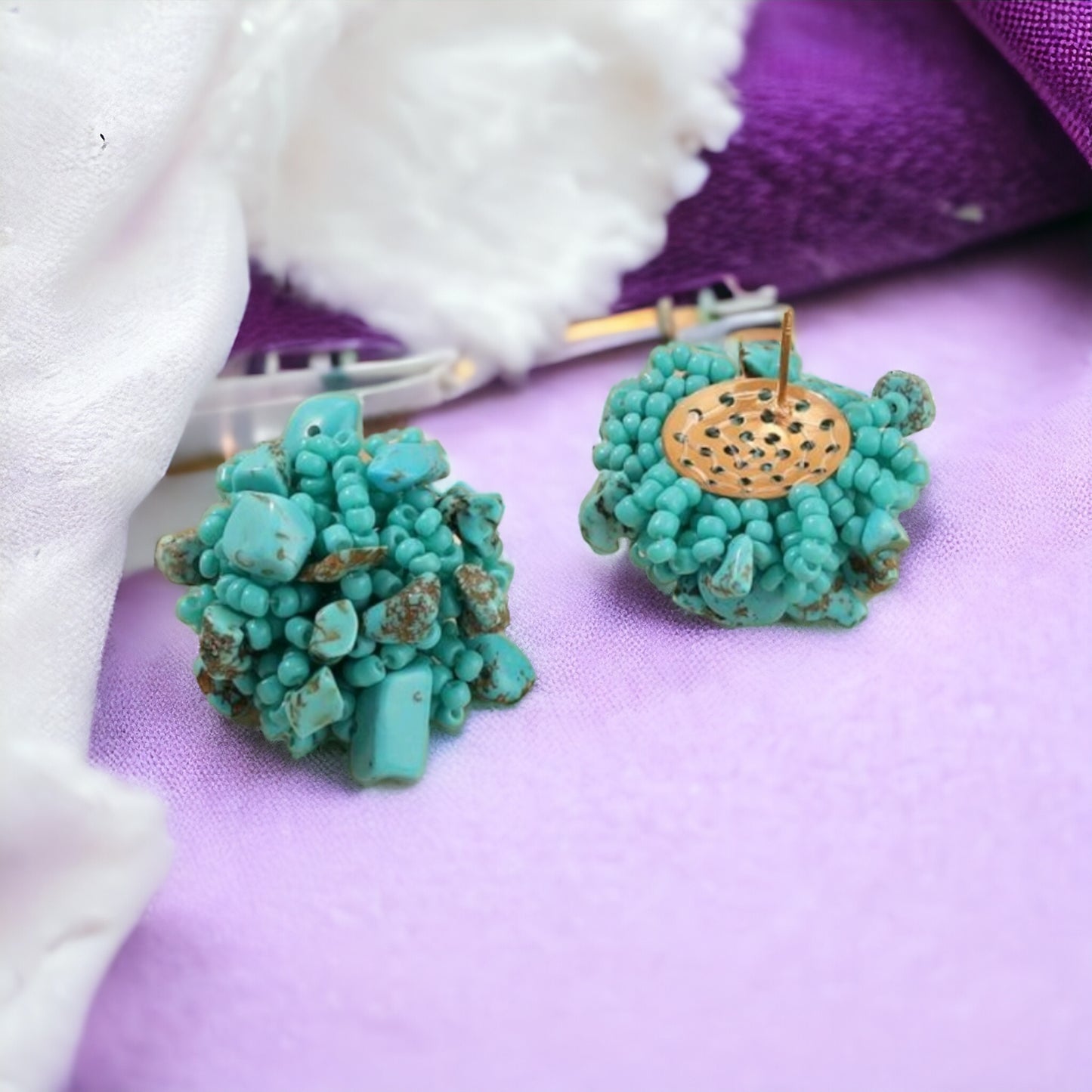 A Cluster Of Blue Crackle Stud Earrings