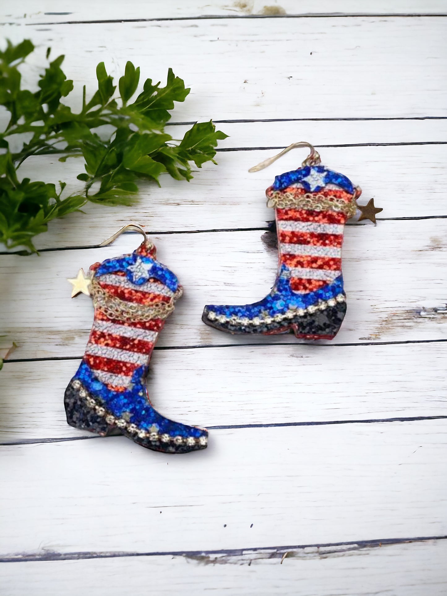 Let Your Patriotic Side Glitter Cowboy Boot Earrings