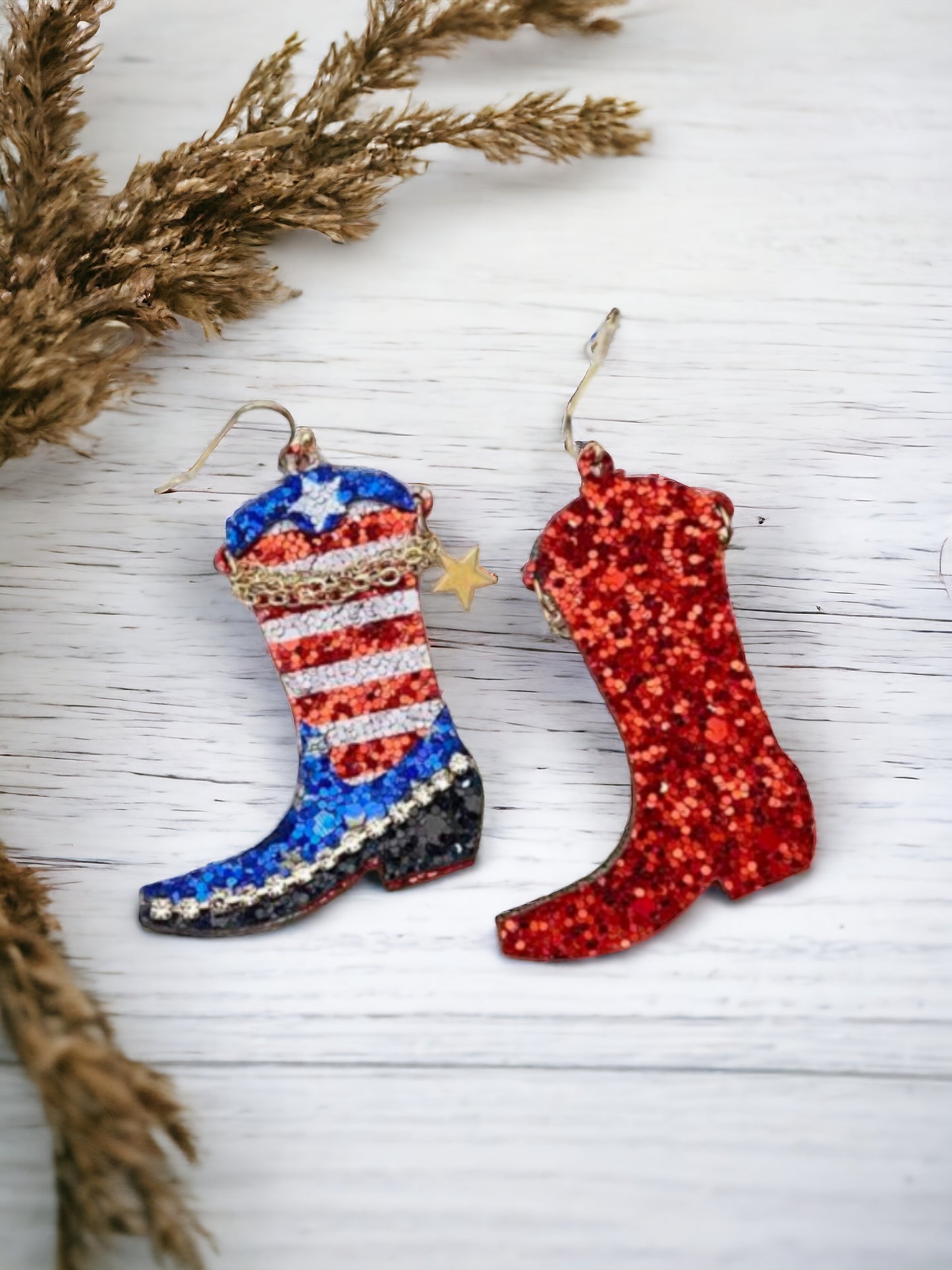 Let Your Patriotic Side Glitter Cowboy Boot Earrings