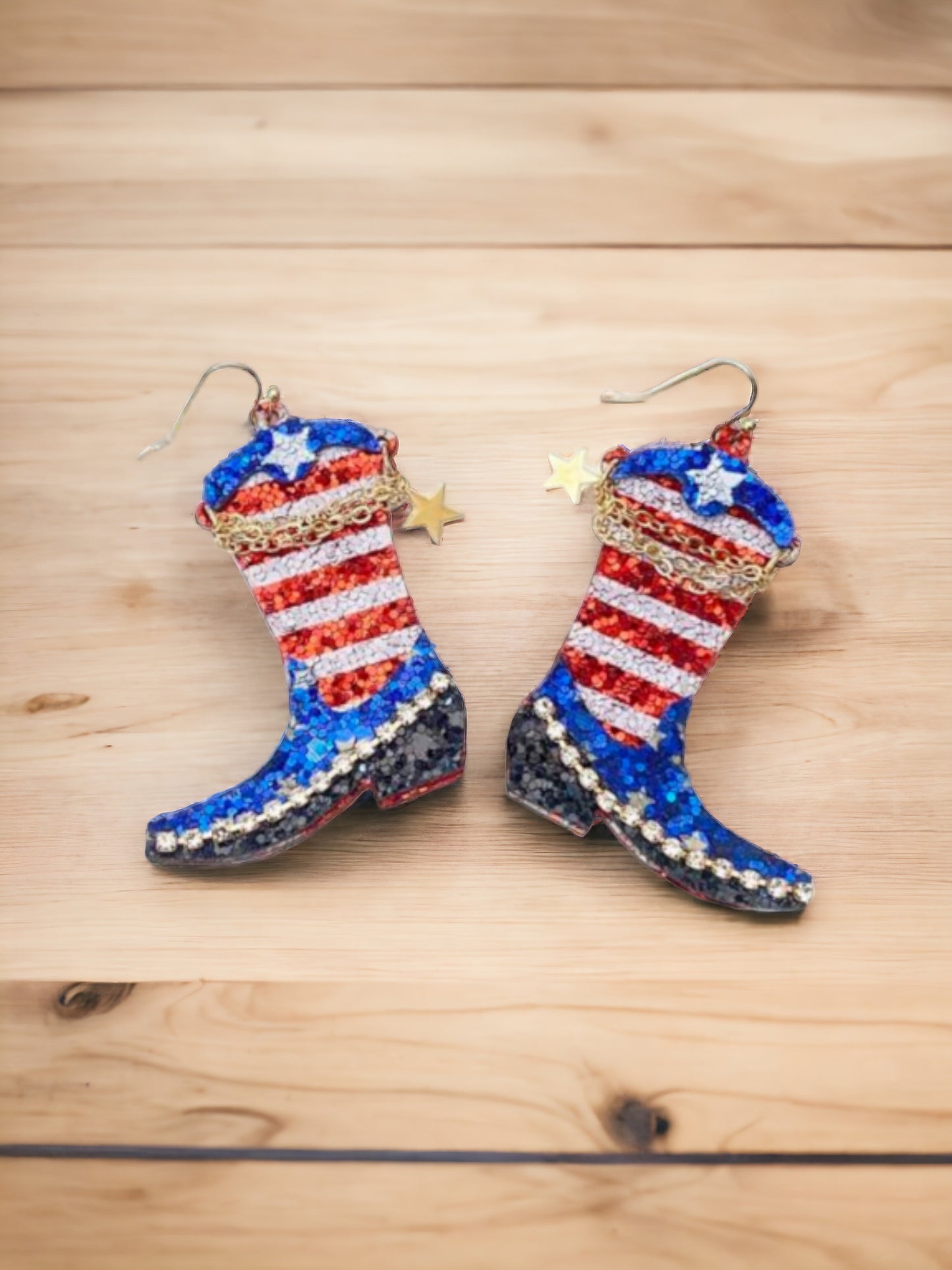 Let Your Patriotic Side Glitter Cowboy Boot Earrings