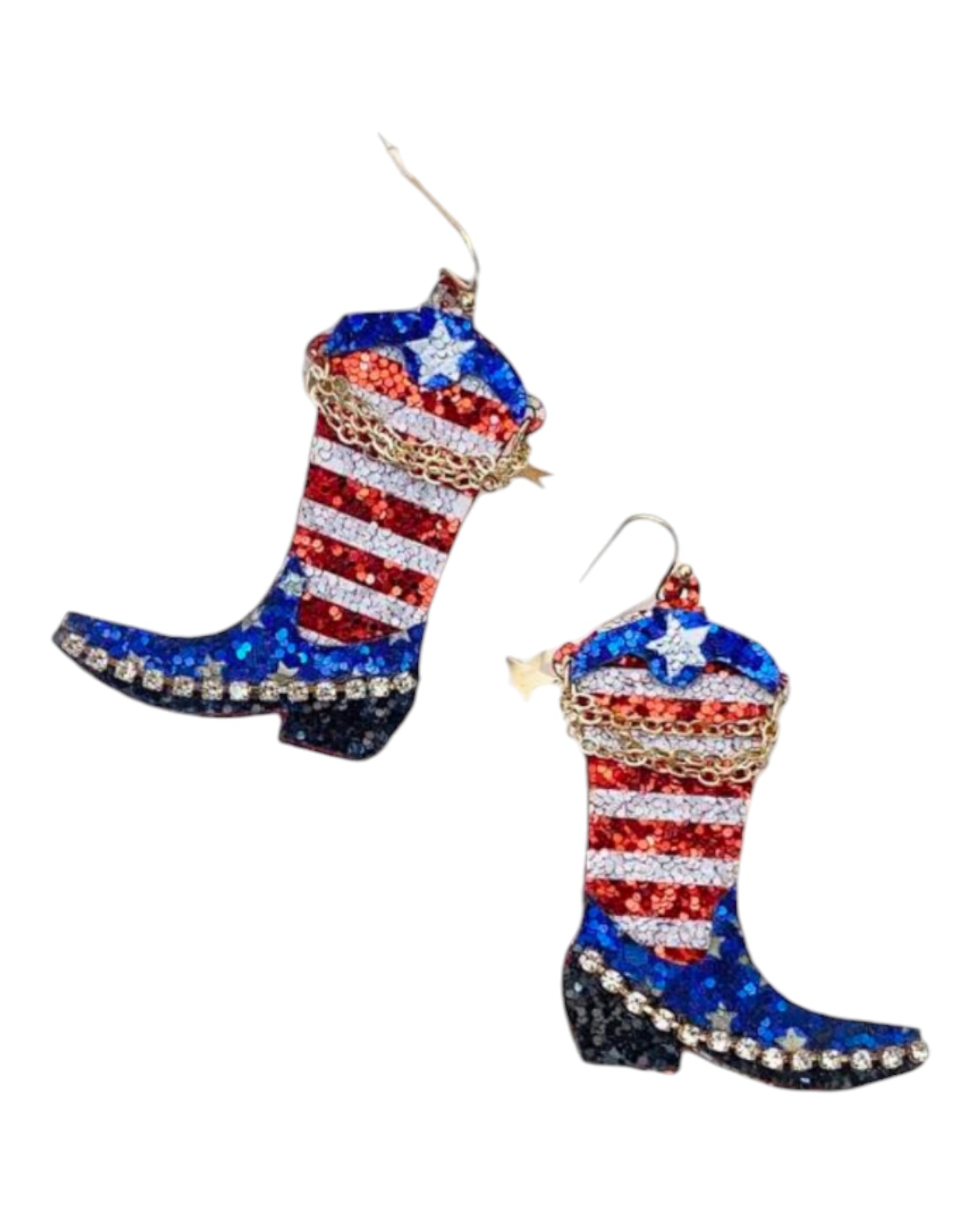 Let Your Patriotic Side Glitter Cowboy Boot Earrings