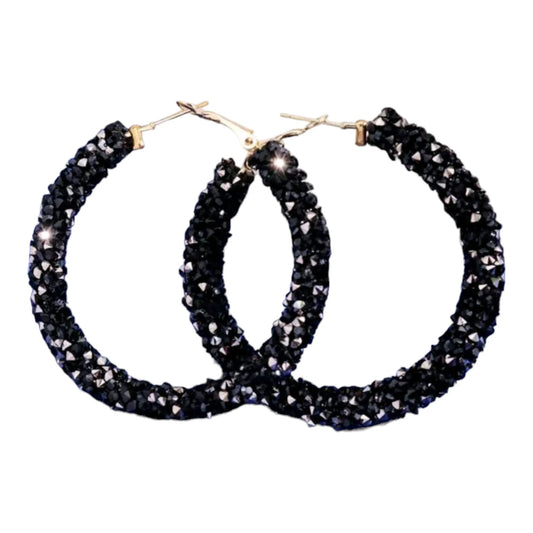 Glitz Midnight Skies Black Glitter Hoop Earrings