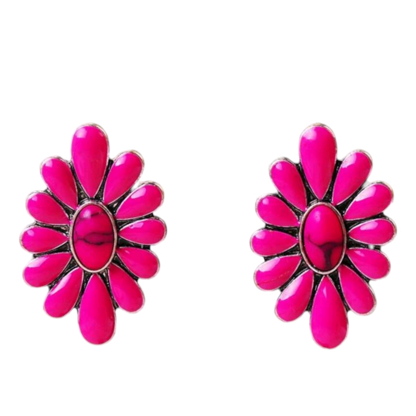 Western Blossom Stud Fashion Earrings in Blue