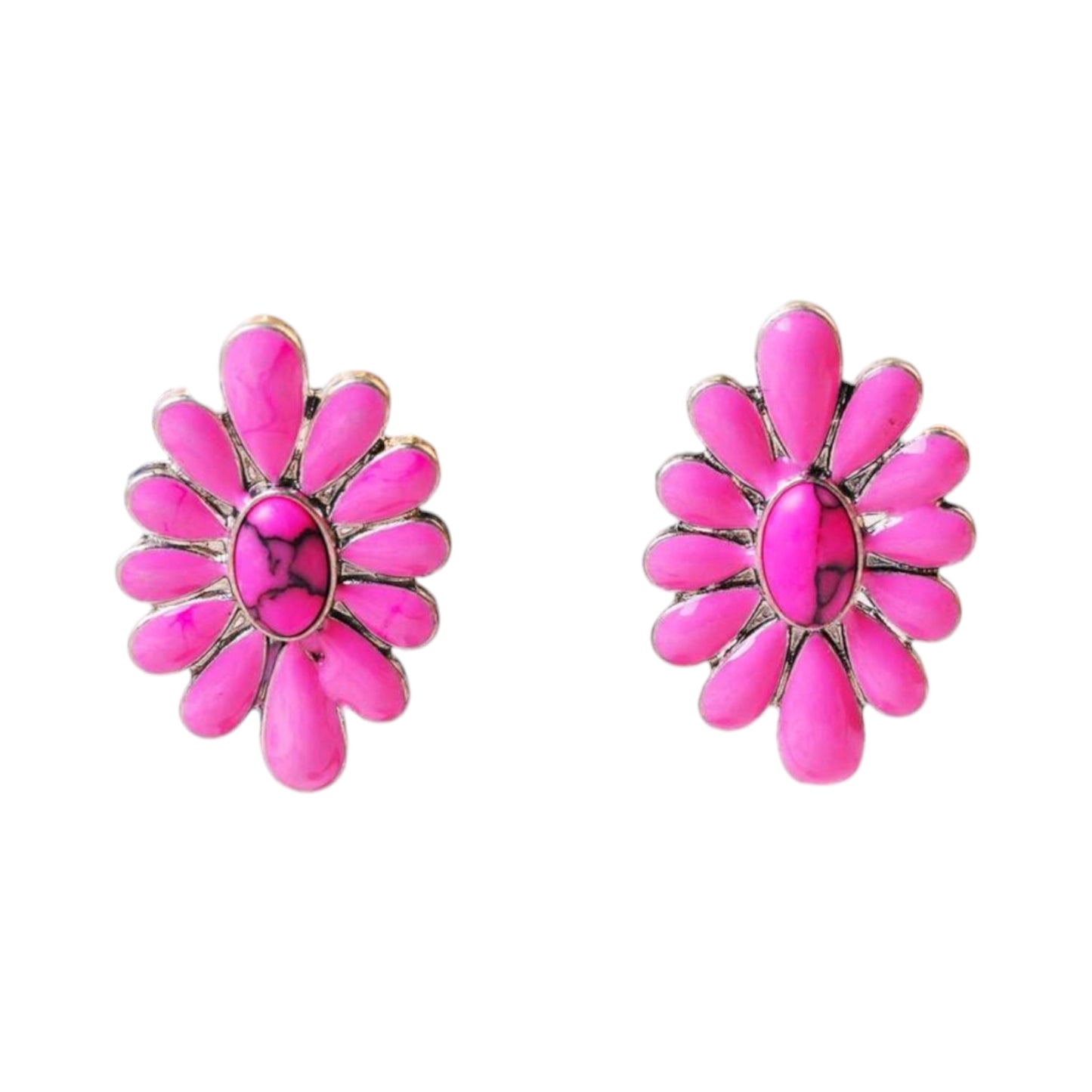 Western Blossom Stud Fashion Earrings in Blue