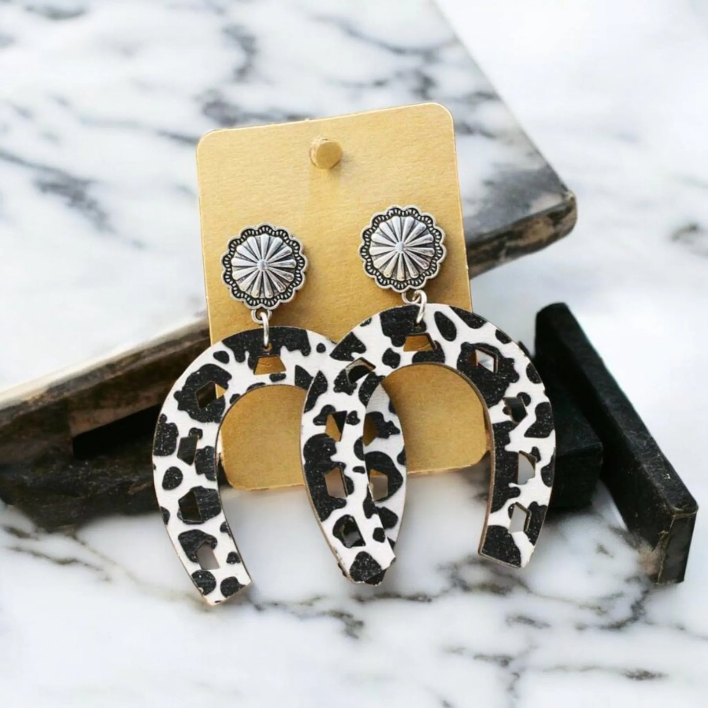 Oversized Cow Print & Western Earrings