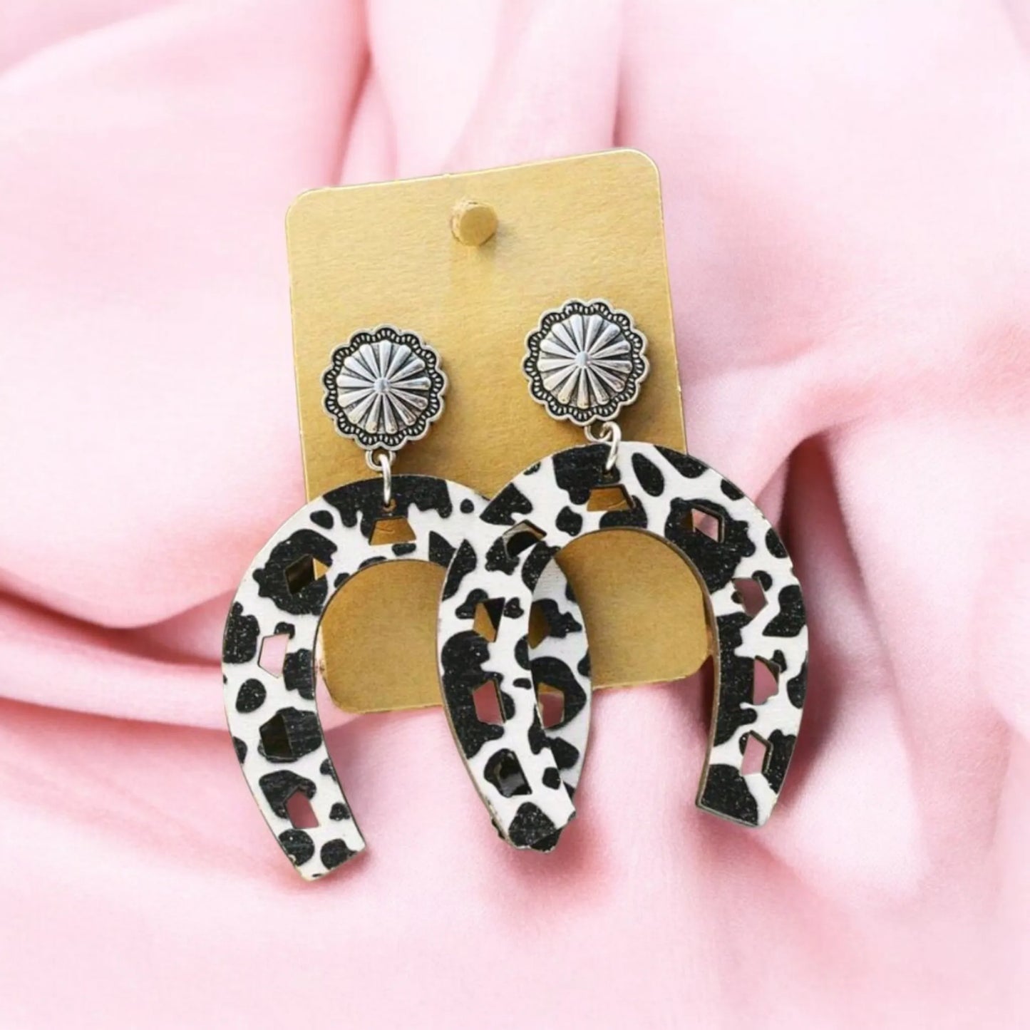 Oversized Cow Print & Western Earrings