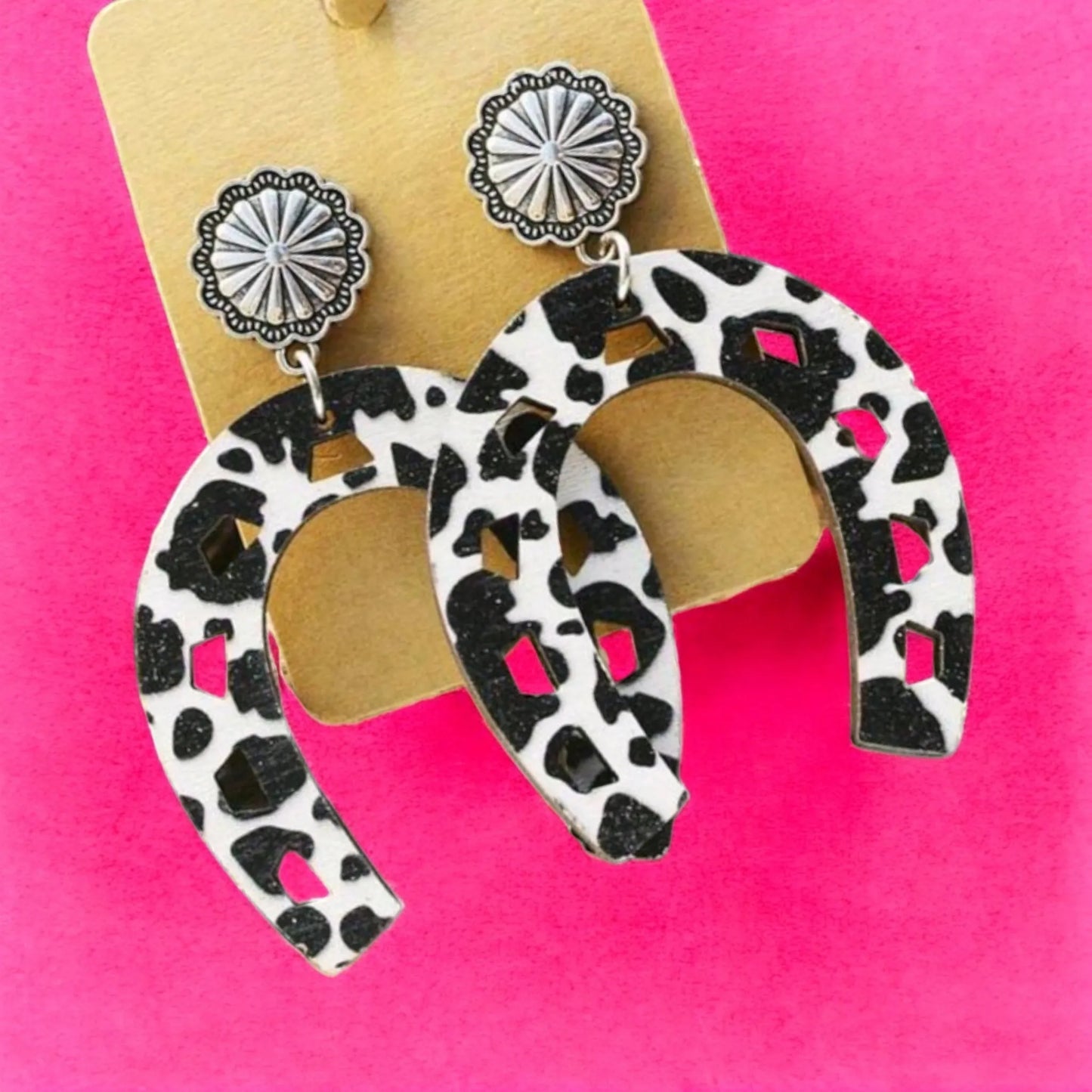 Oversized Cow Print & Western Earrings