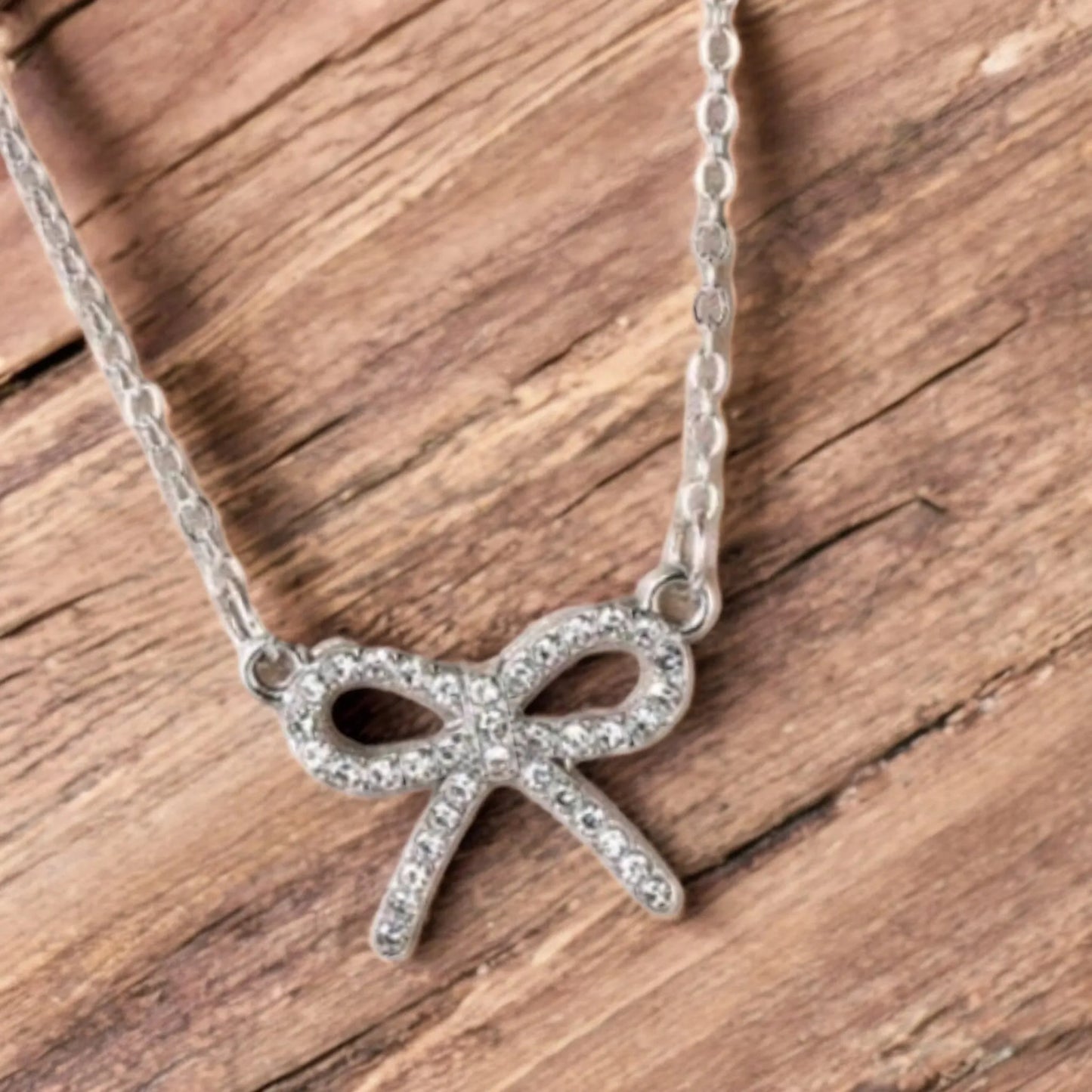 She Sparkles Rhinestone Coquette Bow Necklace