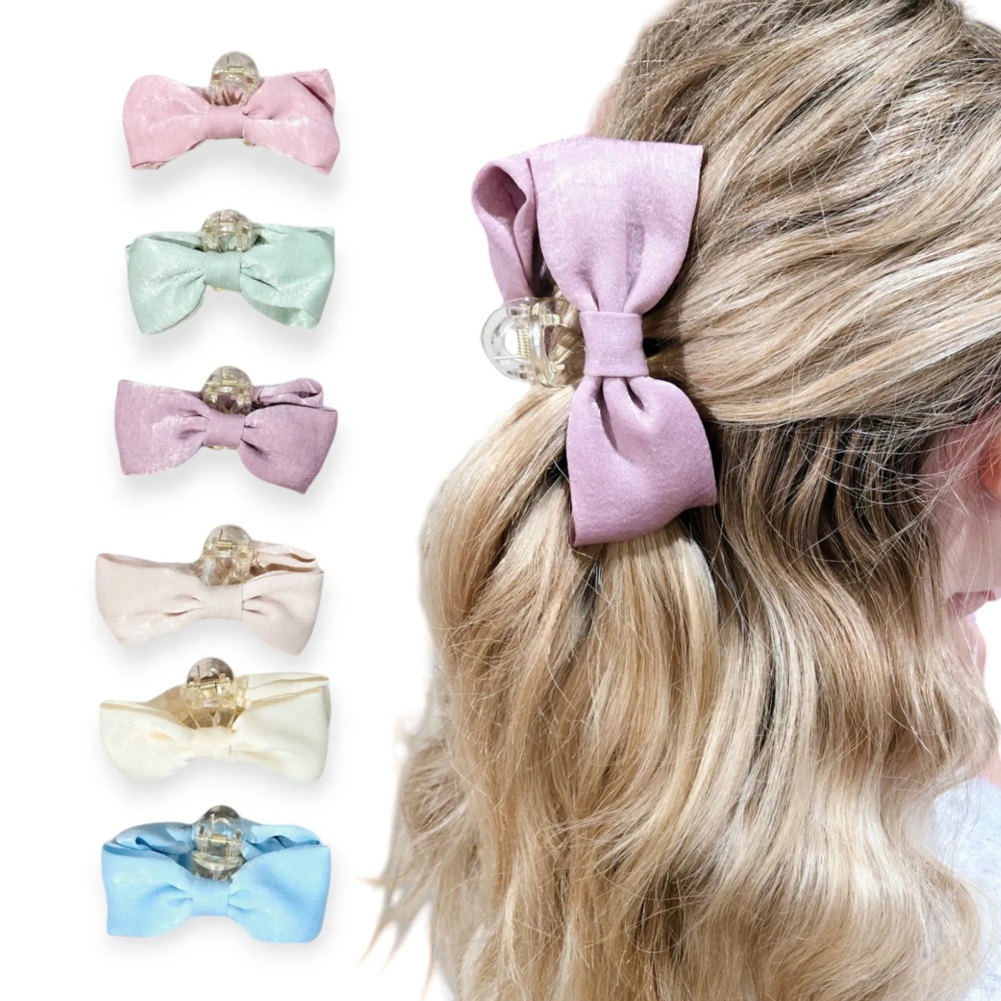 Perfect and Preppy Satin Bow Claw Clips