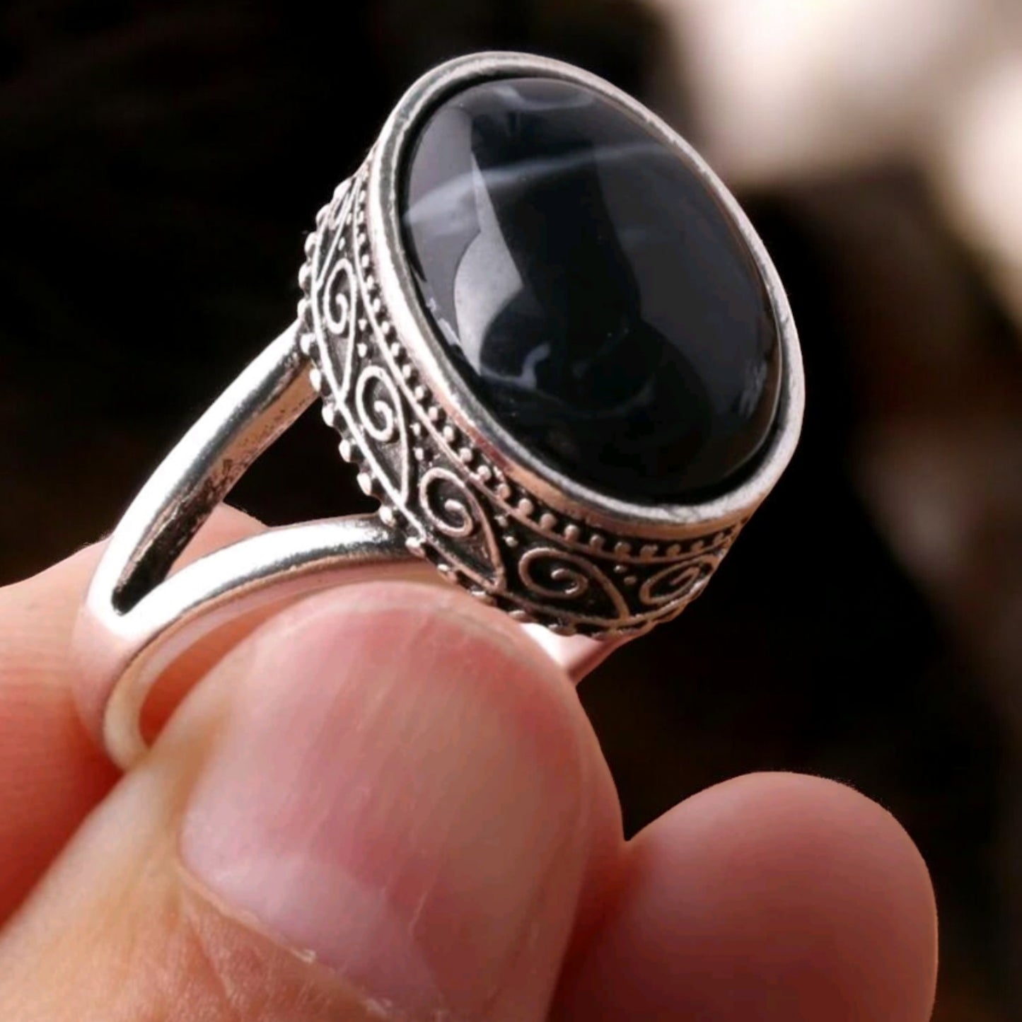 Take Back The West Black Faux Stone Ring