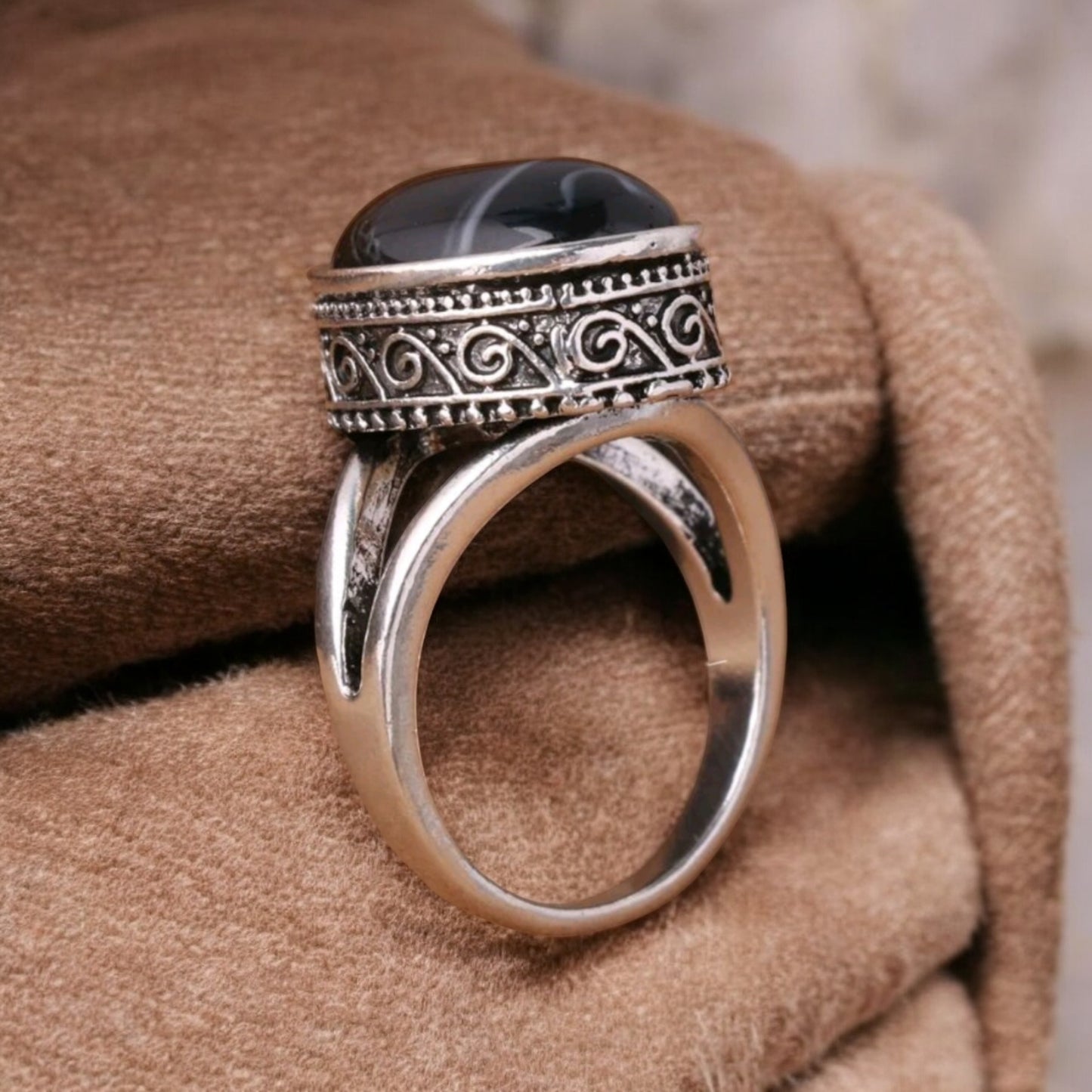 Take Back The West Black Faux Stone Ring