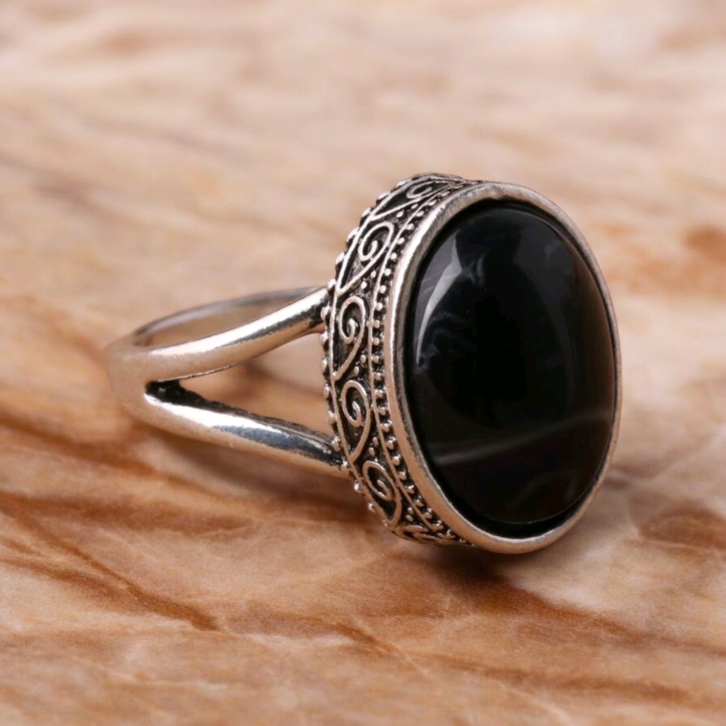 Take Back The West Black Faux Stone Ring