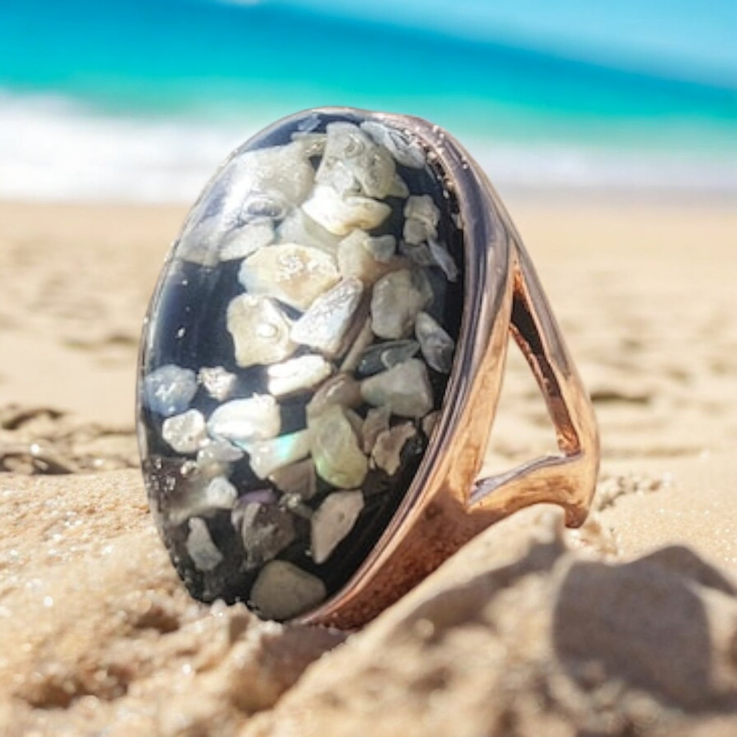 Down By The Beach Oyster Shell Statement Ring