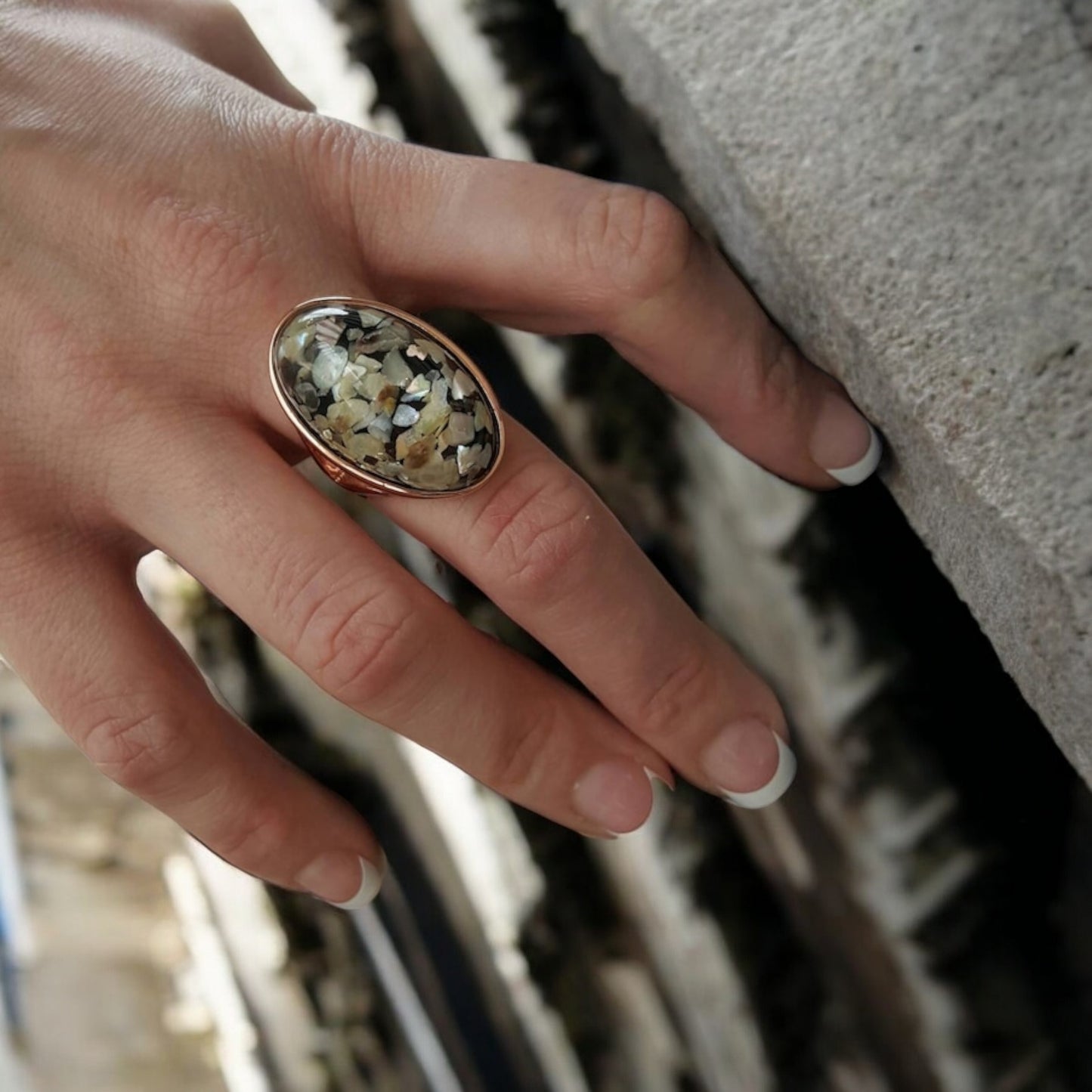 Down By The Beach Oyster Shell Statement Ring