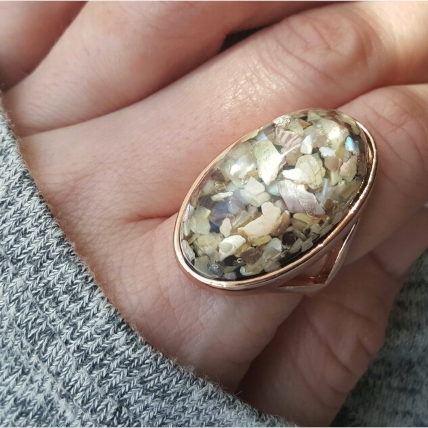 Down By The Beach Oyster Shell Statement Ring