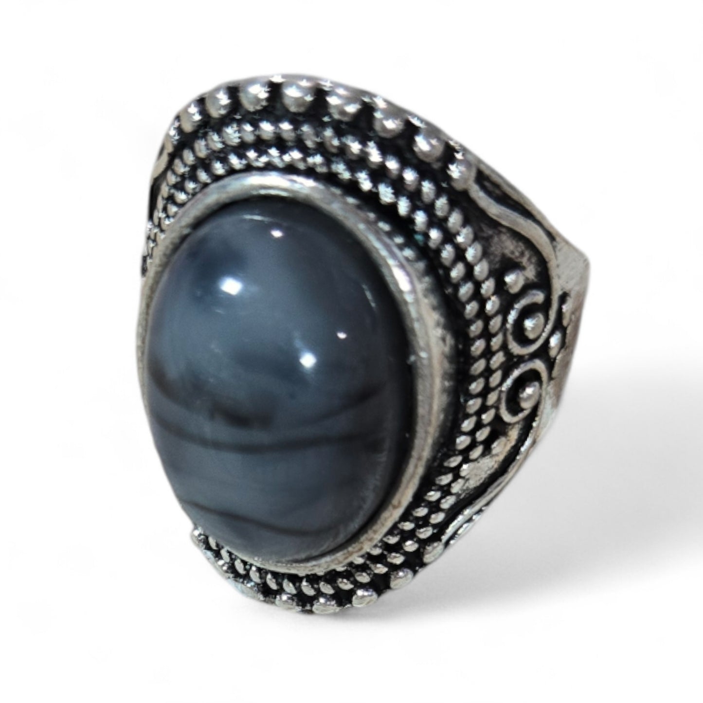 Vintage Inspired Grey Oval Stone Ring