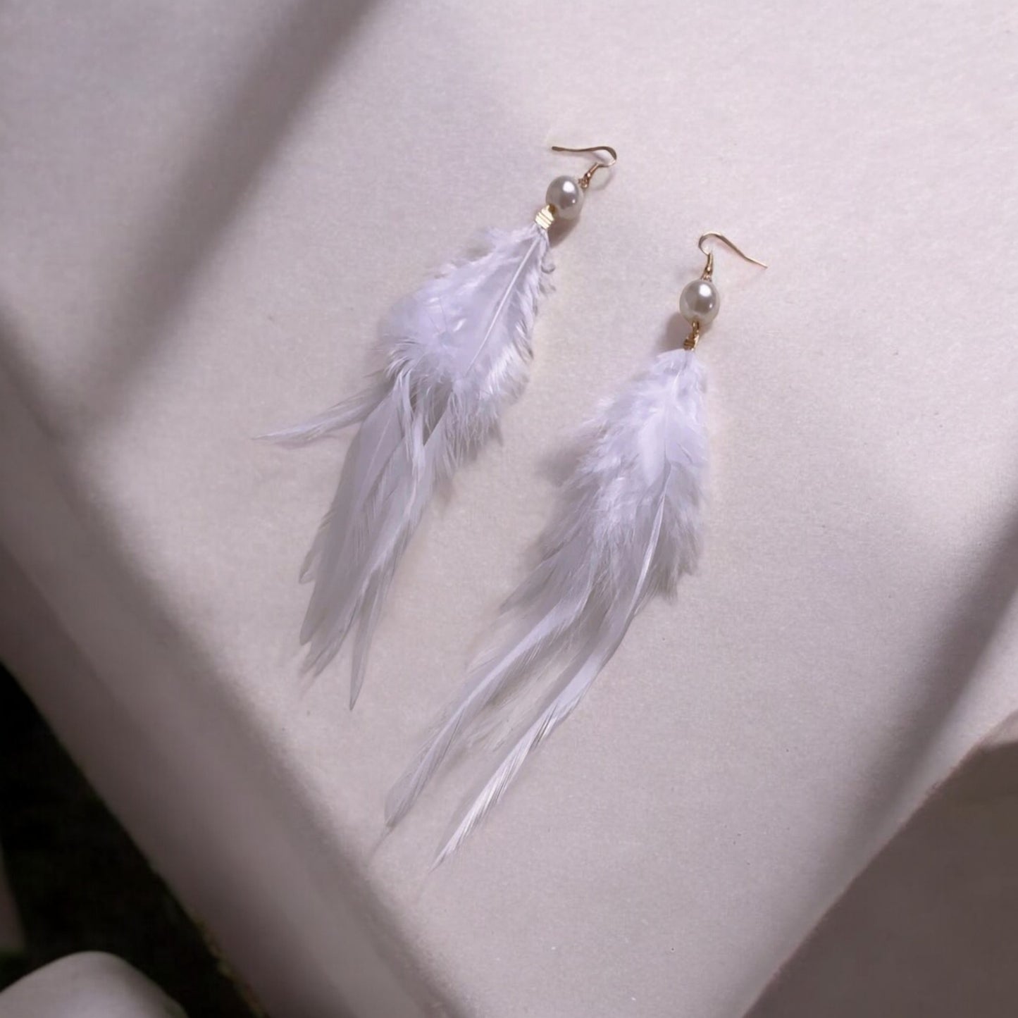 Into The Wind Faux Pearl and Feather Drop Earrings