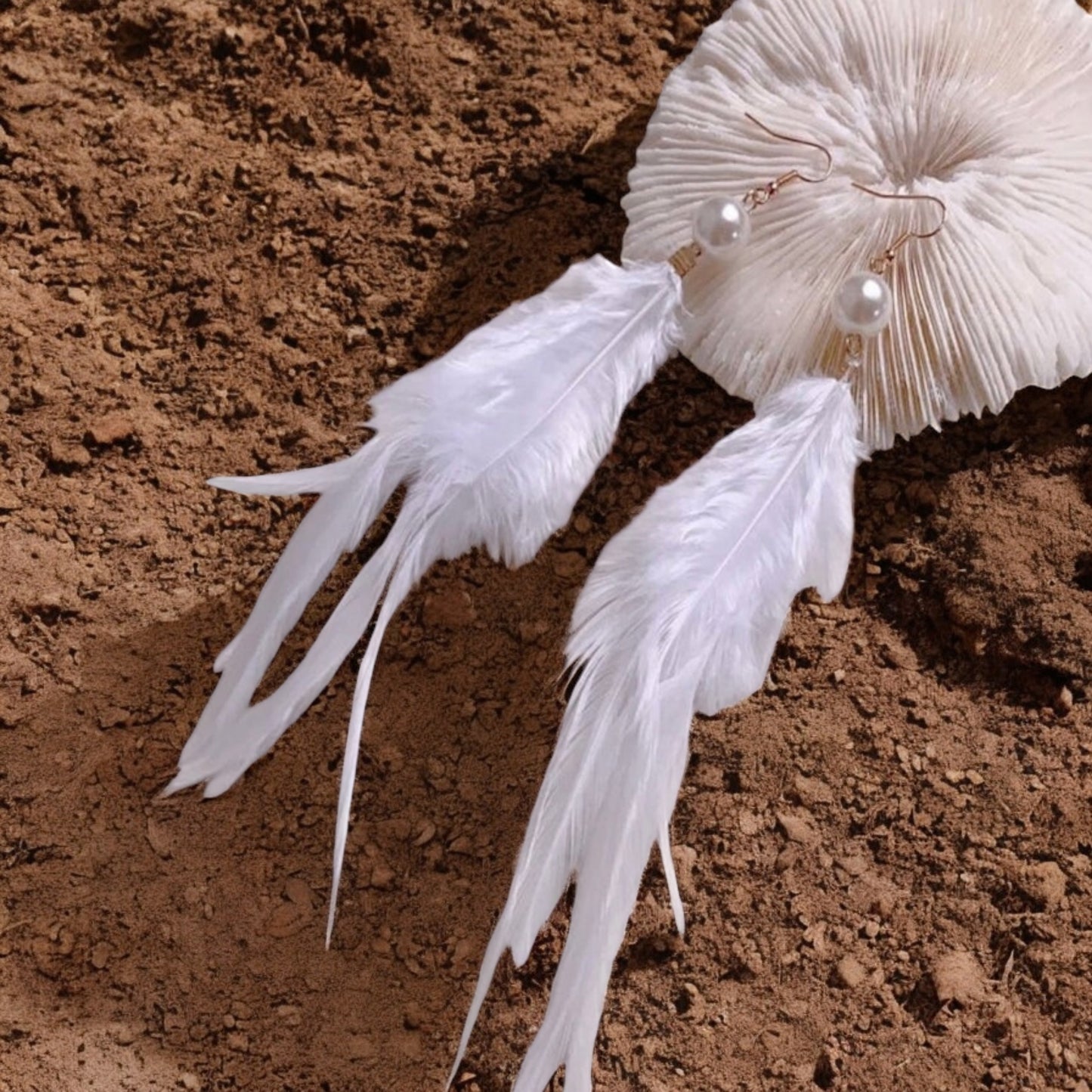 Into The Wind Faux Pearl and Feather Drop Earrings