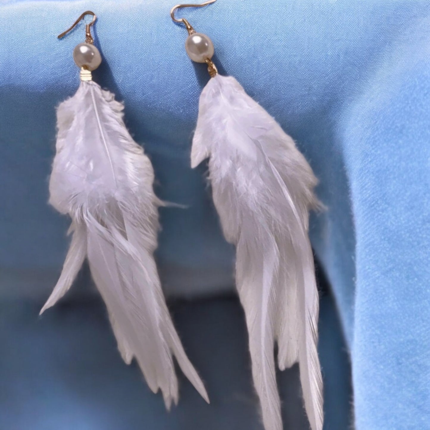 Into The Wind Faux Pearl and Feather Drop Earrings