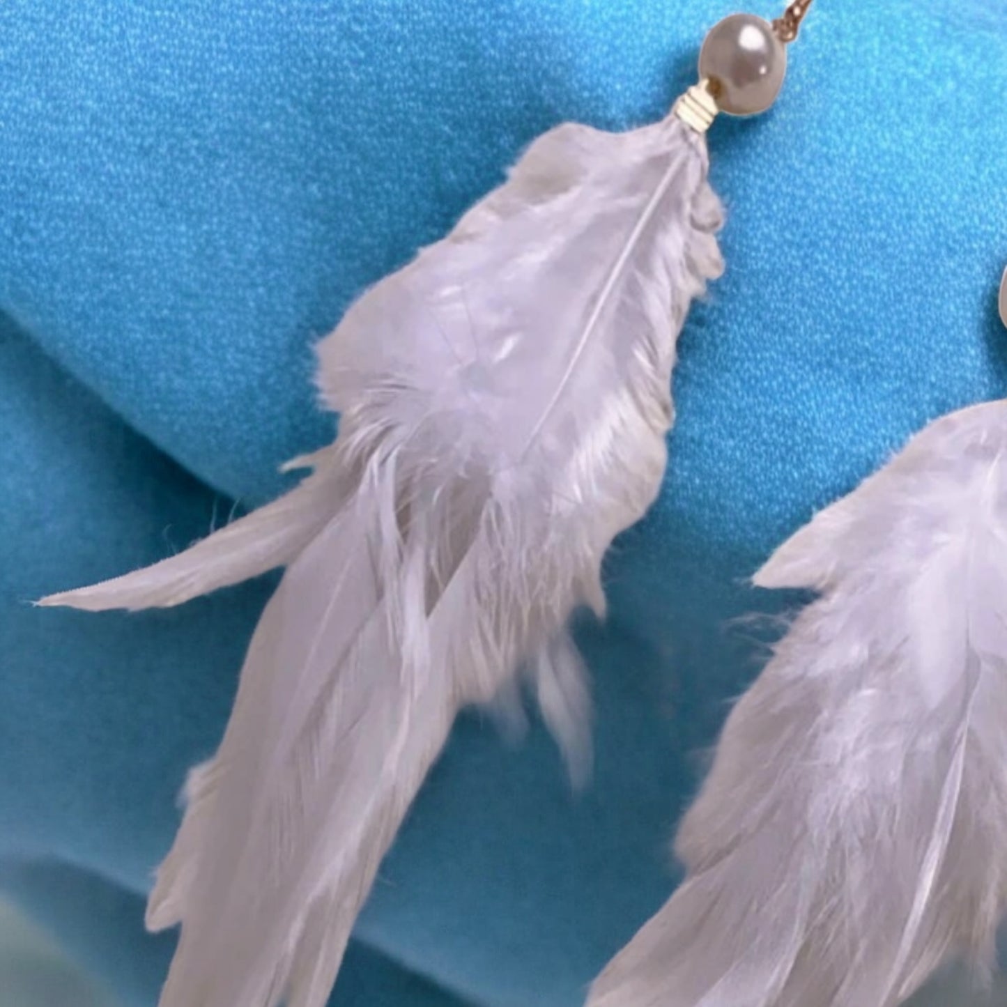 Into The Wind Faux Pearl and Feather Drop Earrings