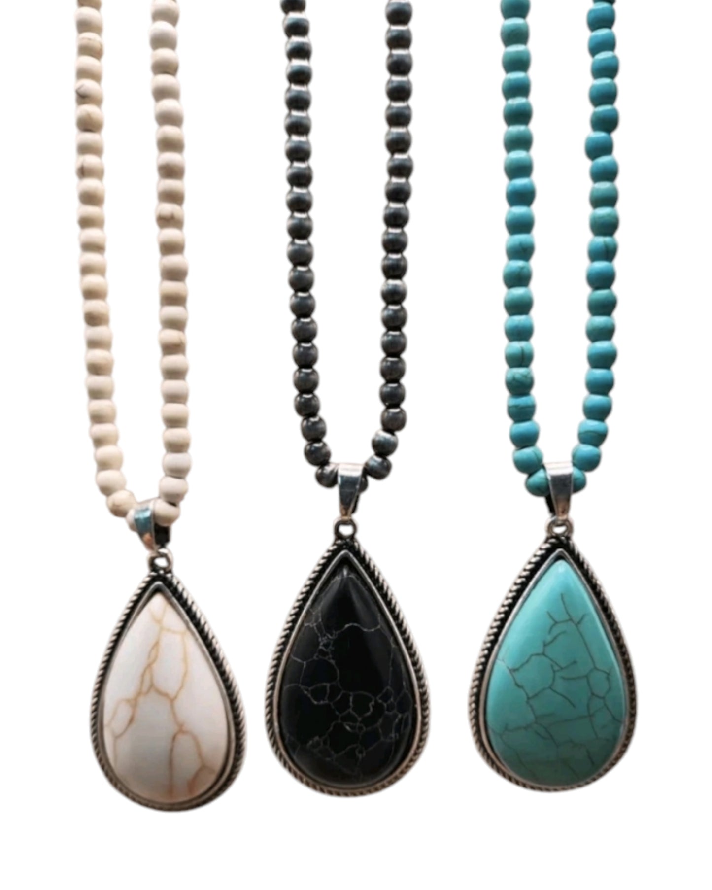 Crackle Stone Teardrop Pendant Western Style Fashion Necklace