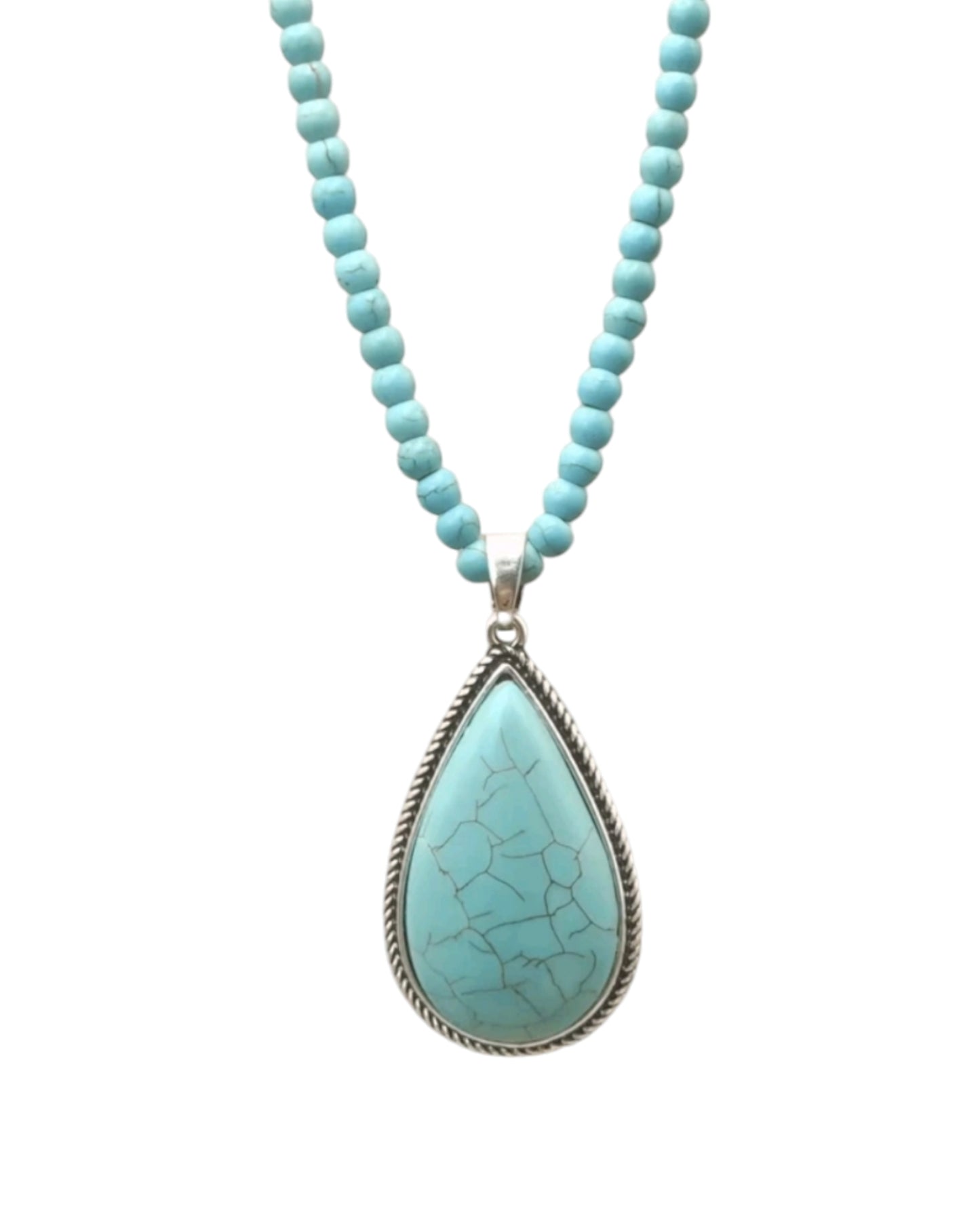 Crackle Stone Teardrop Pendant Western Style Fashion Necklace