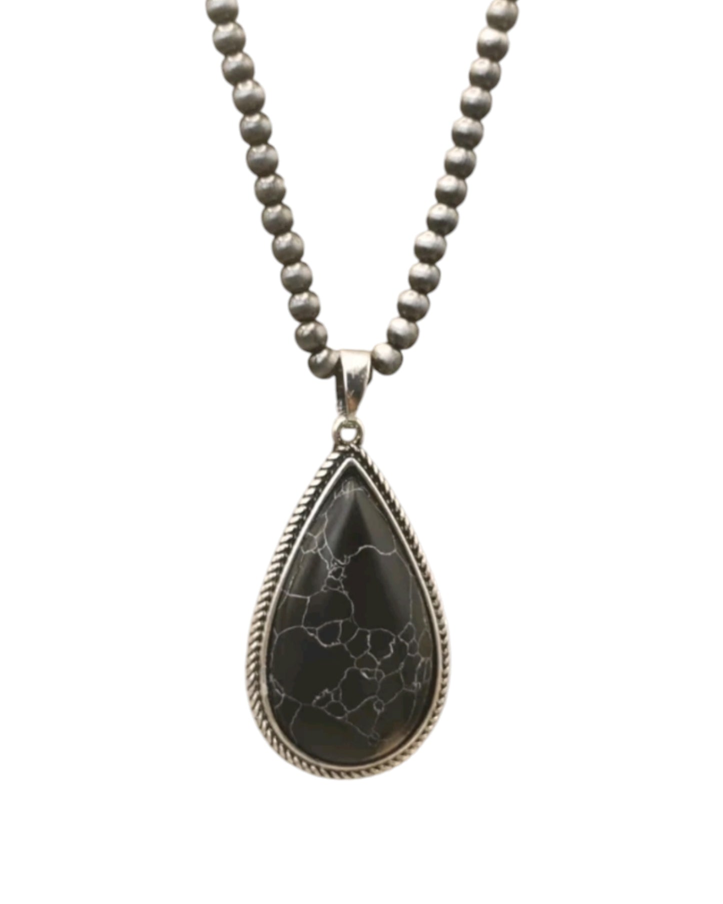 Crackle Stone Teardrop Pendant Western Style Fashion Necklace