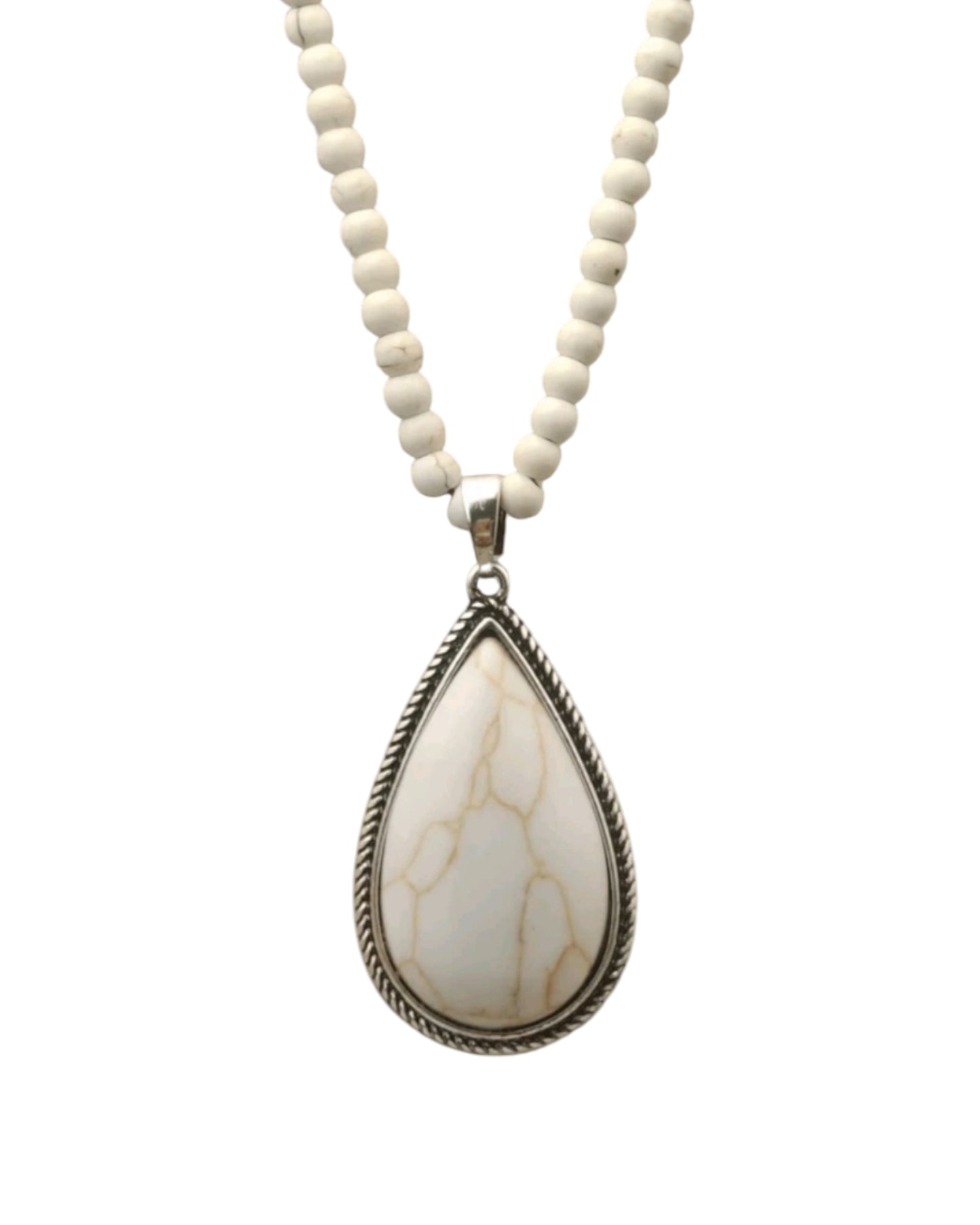 Crackle Stone Teardrop Pendant Western Style Fashion Necklace