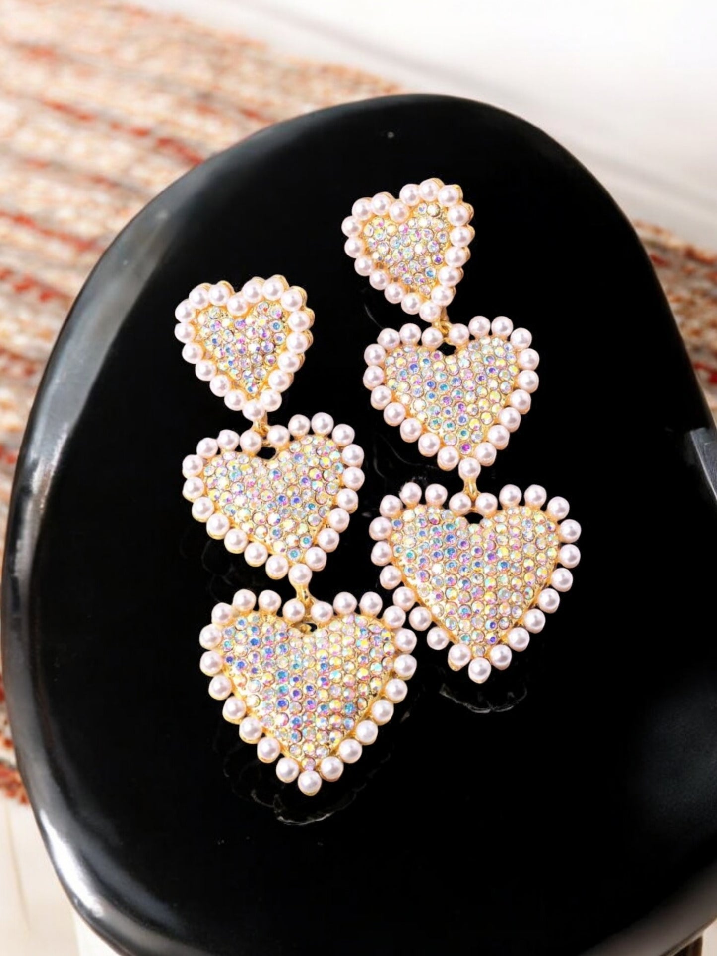 Iridescent Hearts and Pearls Over The Top Glam Earrings