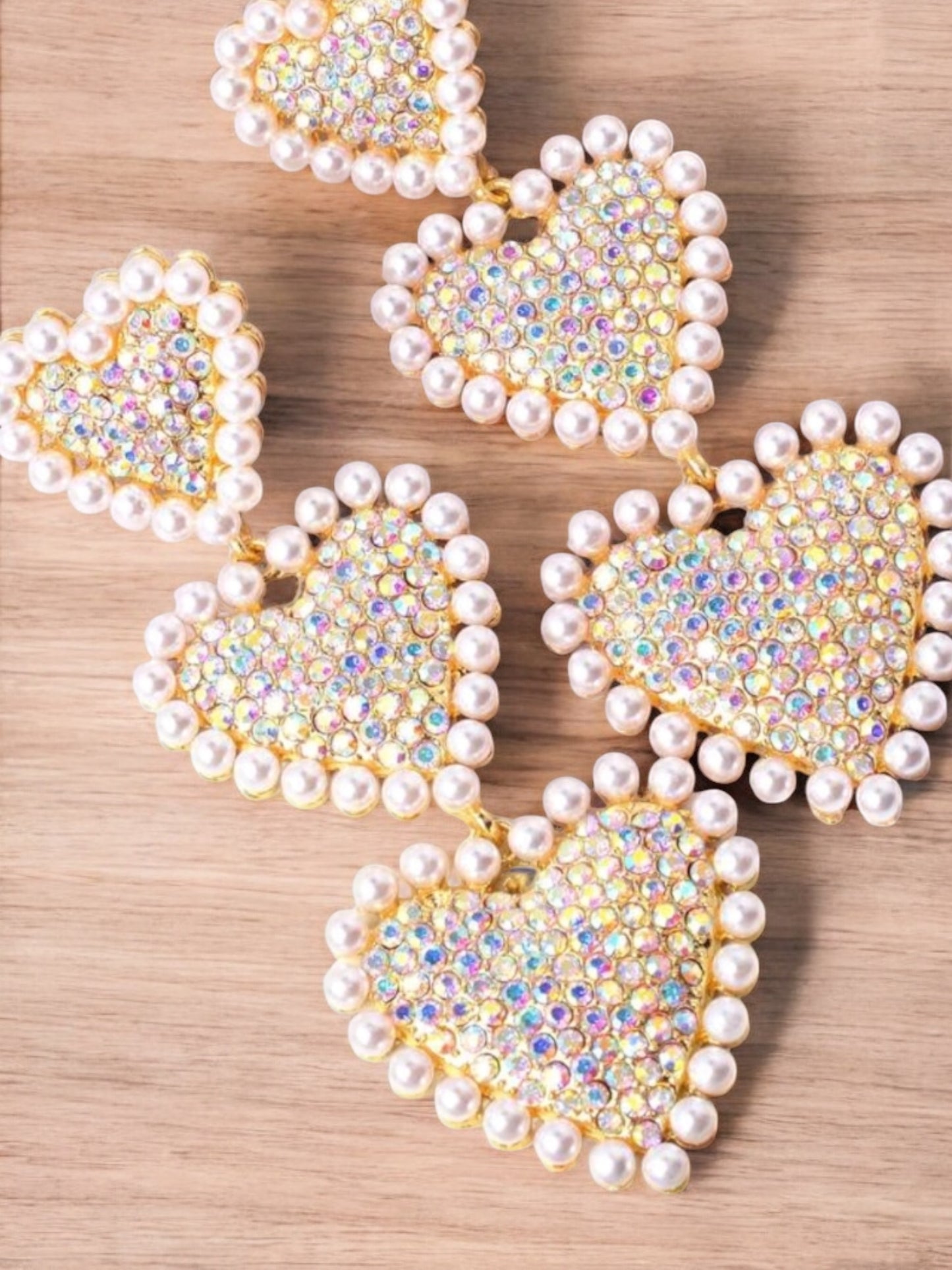 Iridescent Hearts and Pearls Over The Top Glam Earrings