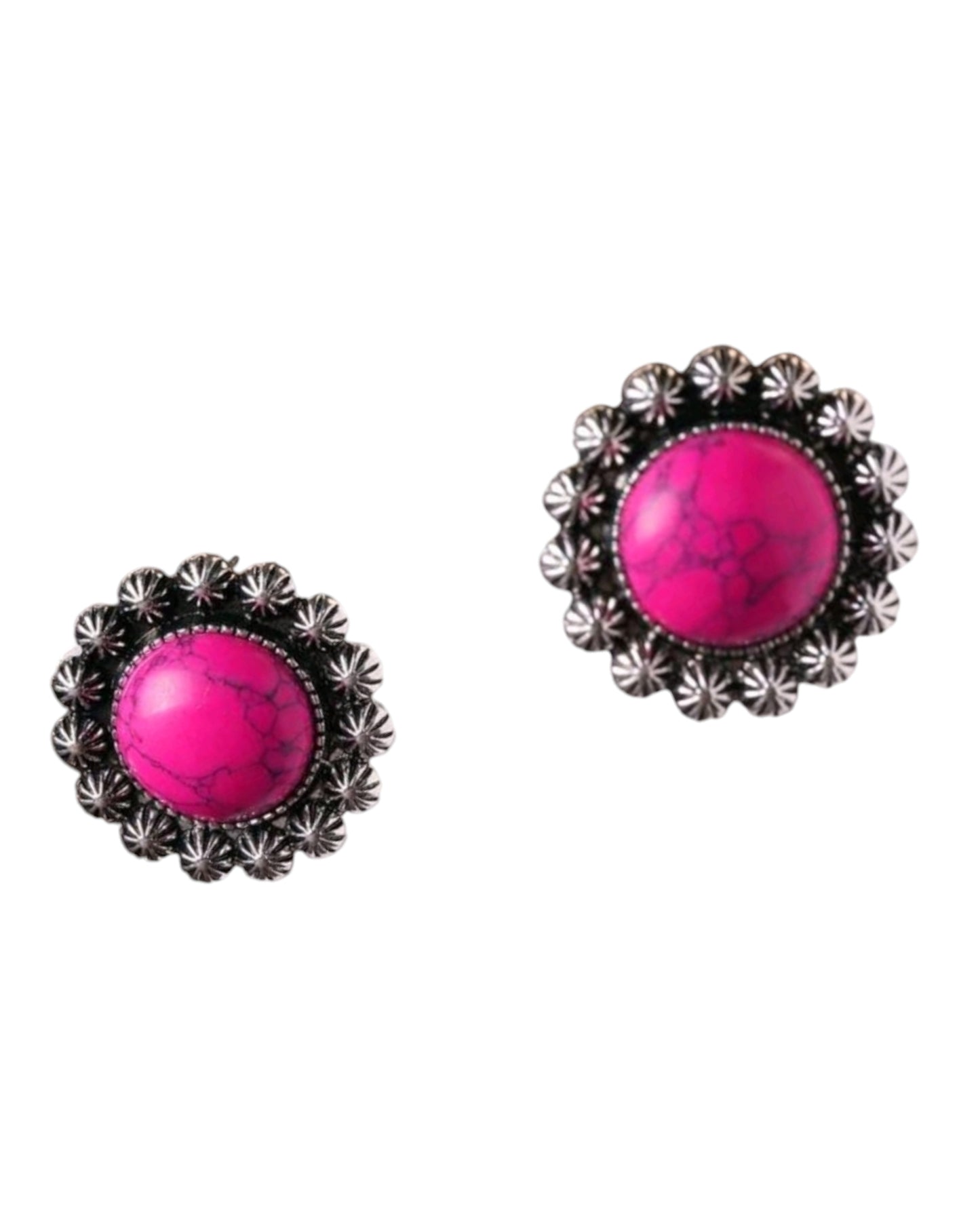 Pink Western Beats Circle Stud Crackle Stone Earrings