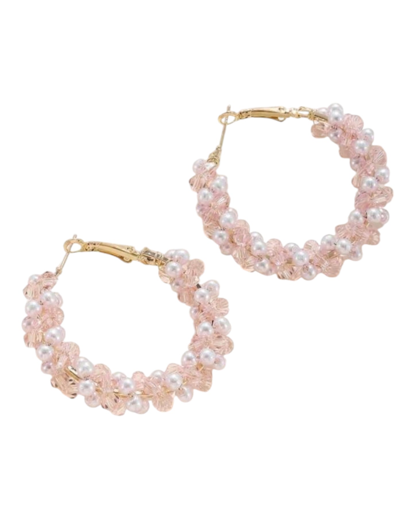 Sweet As Candy Beaded Hoop Earrings in Pink and White