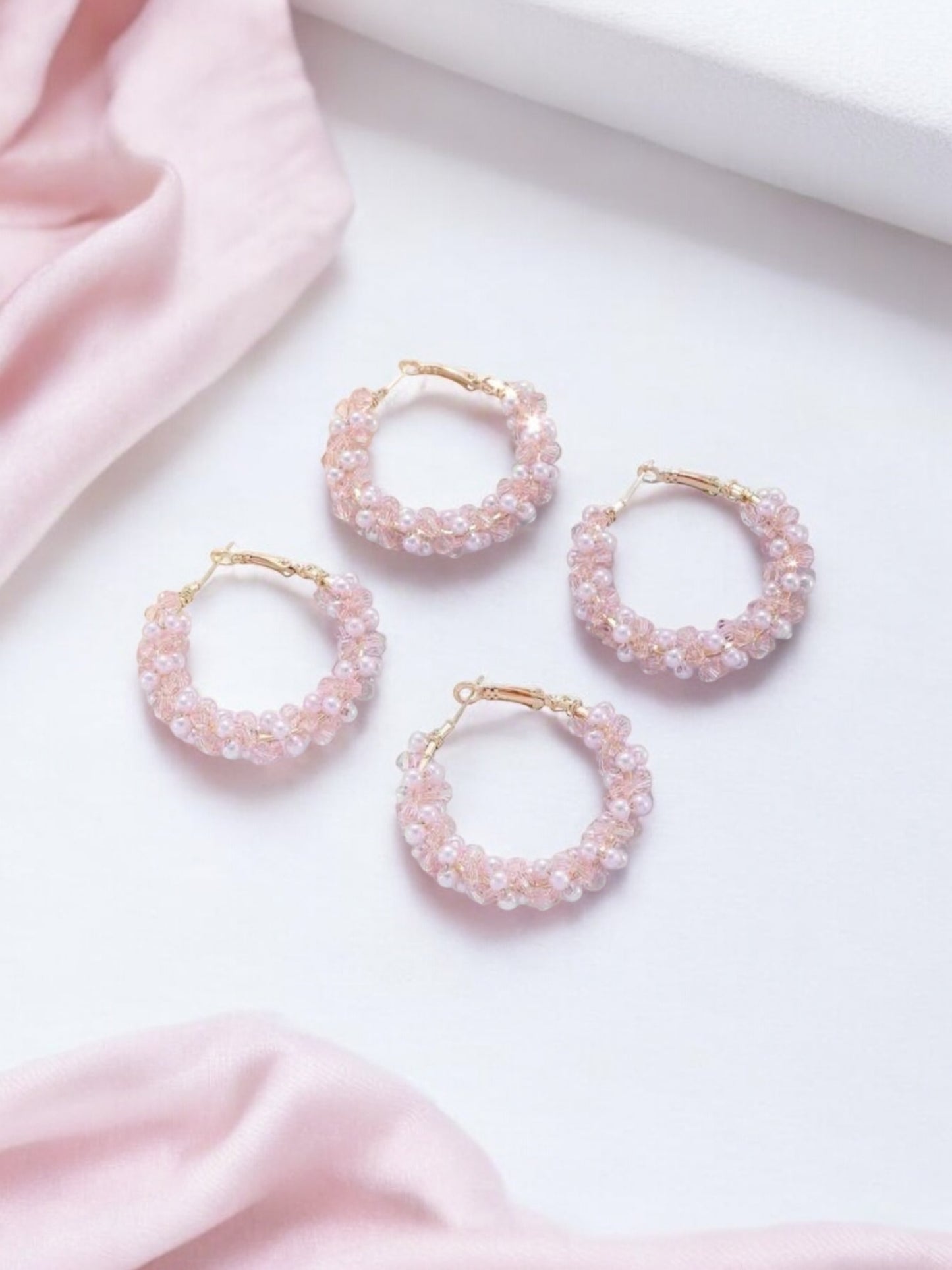 Sweet As Candy Beaded Hoop Earrings in Pink and White