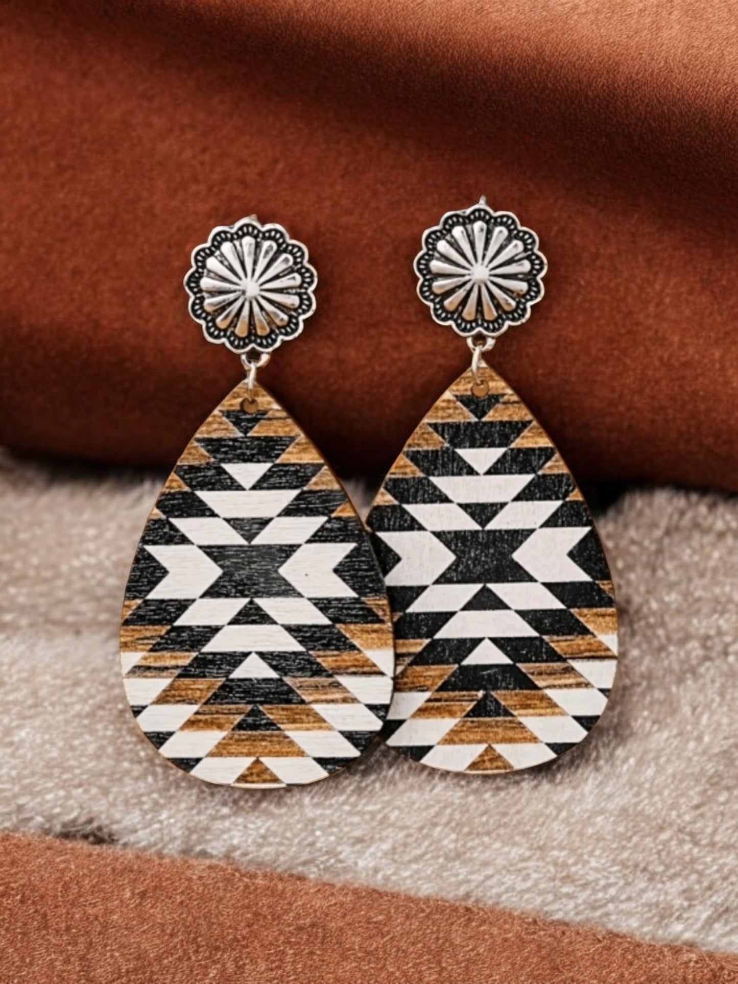 Lightweight Western Aztec Wood Earrings