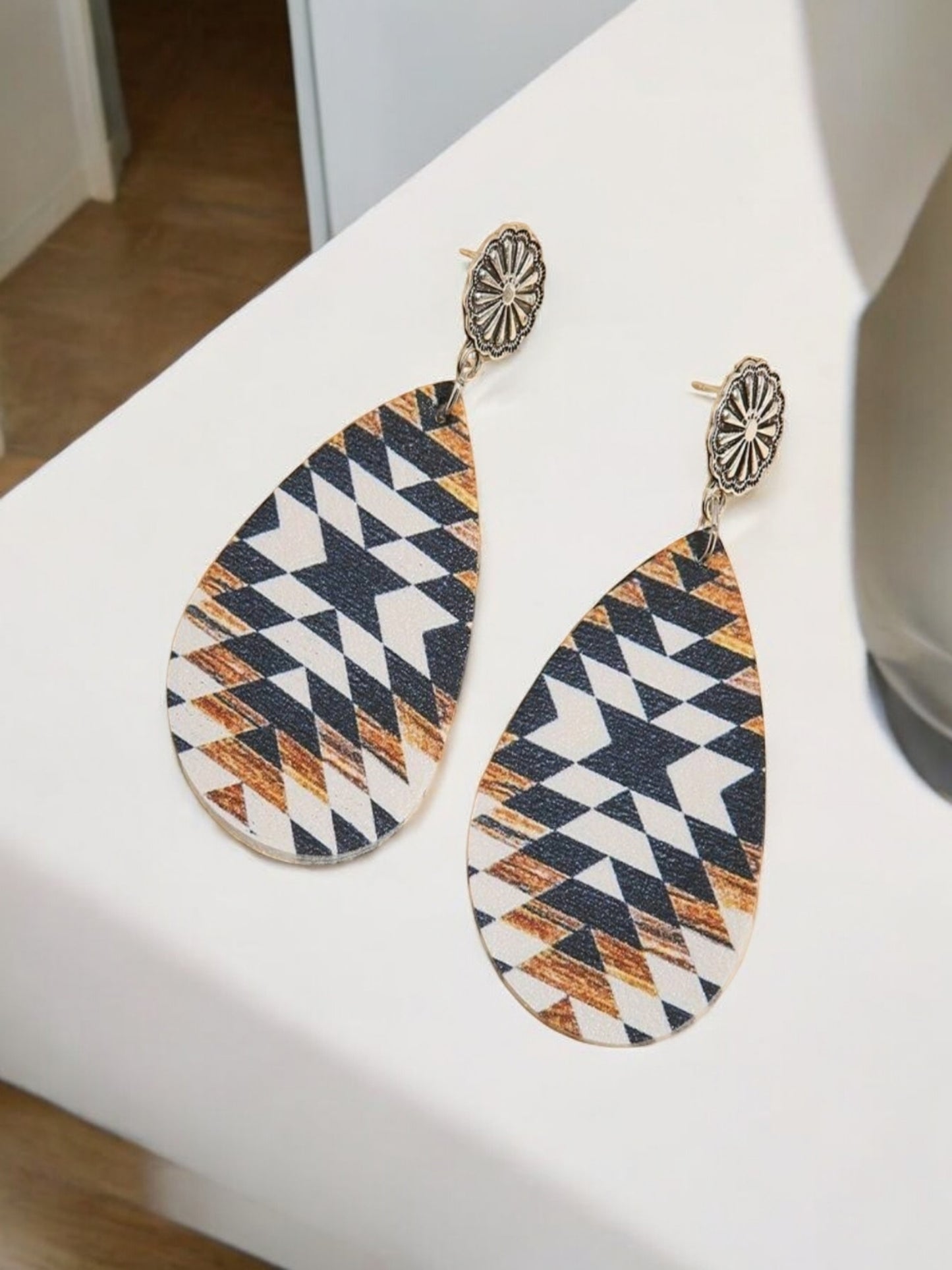 Lightweight Western Aztec Wood Earrings