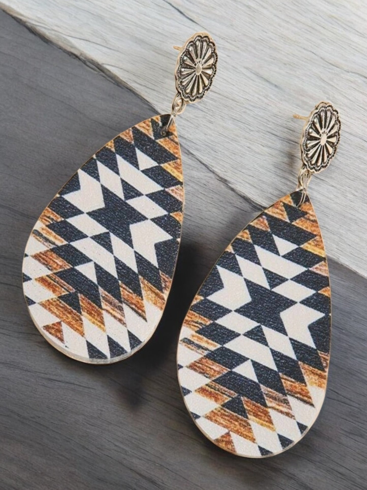 Lightweight Western Aztec Wood Earrings