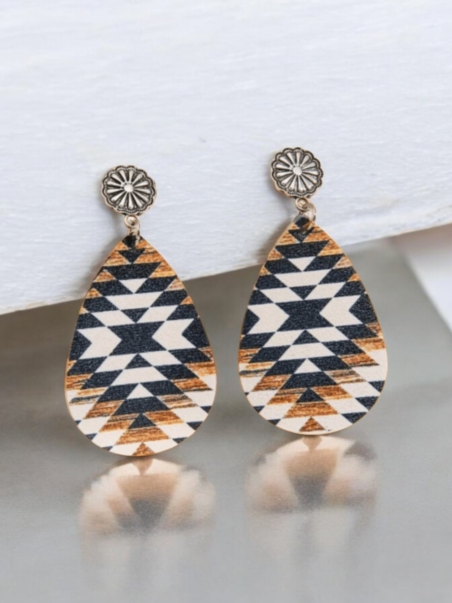 Lightweight Western Aztec Wood Earrings