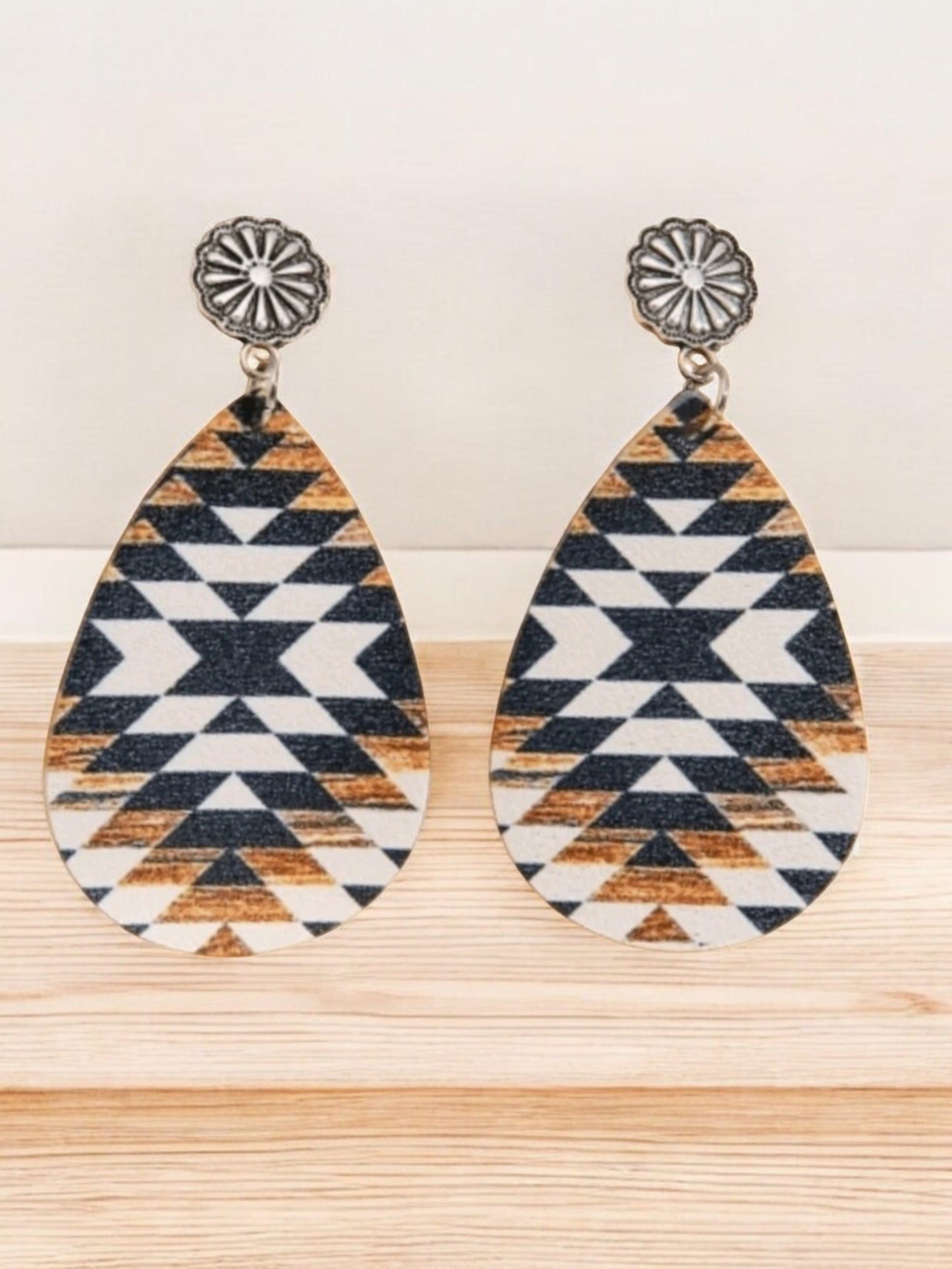 Lightweight Western Aztec Wood Earrings