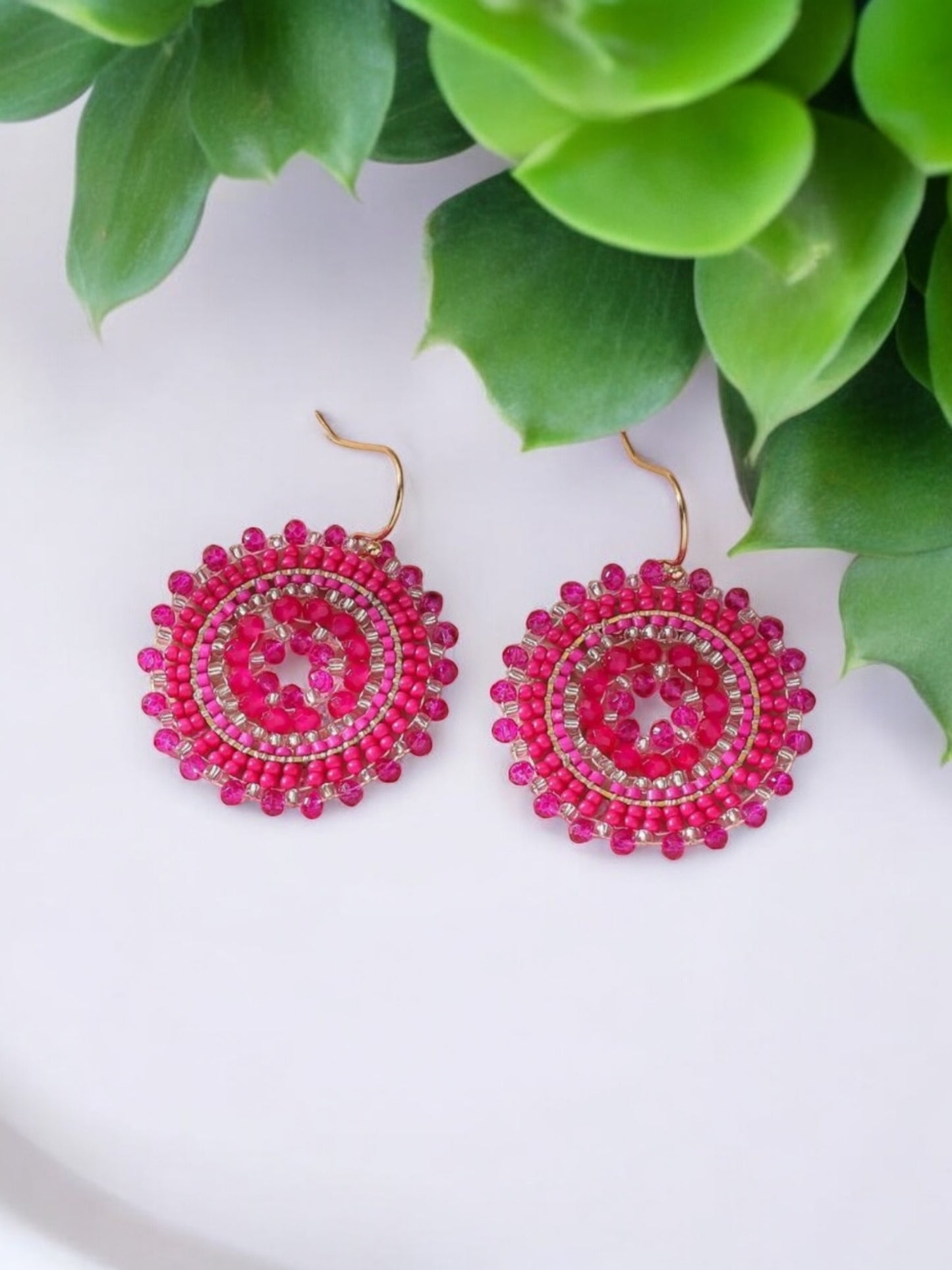 Burst of Love Circular Style Bead and Pearl Drop Lightweight Earrings