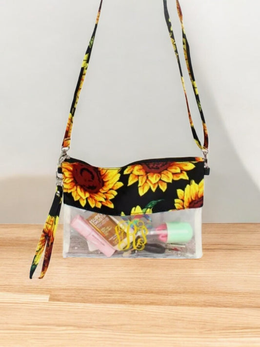 Sunflower Came To Win Clear Stadium Crossbody Bag