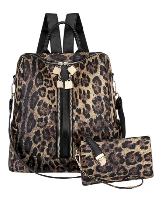 Leopard Carryall Backpack Style Purse Tote