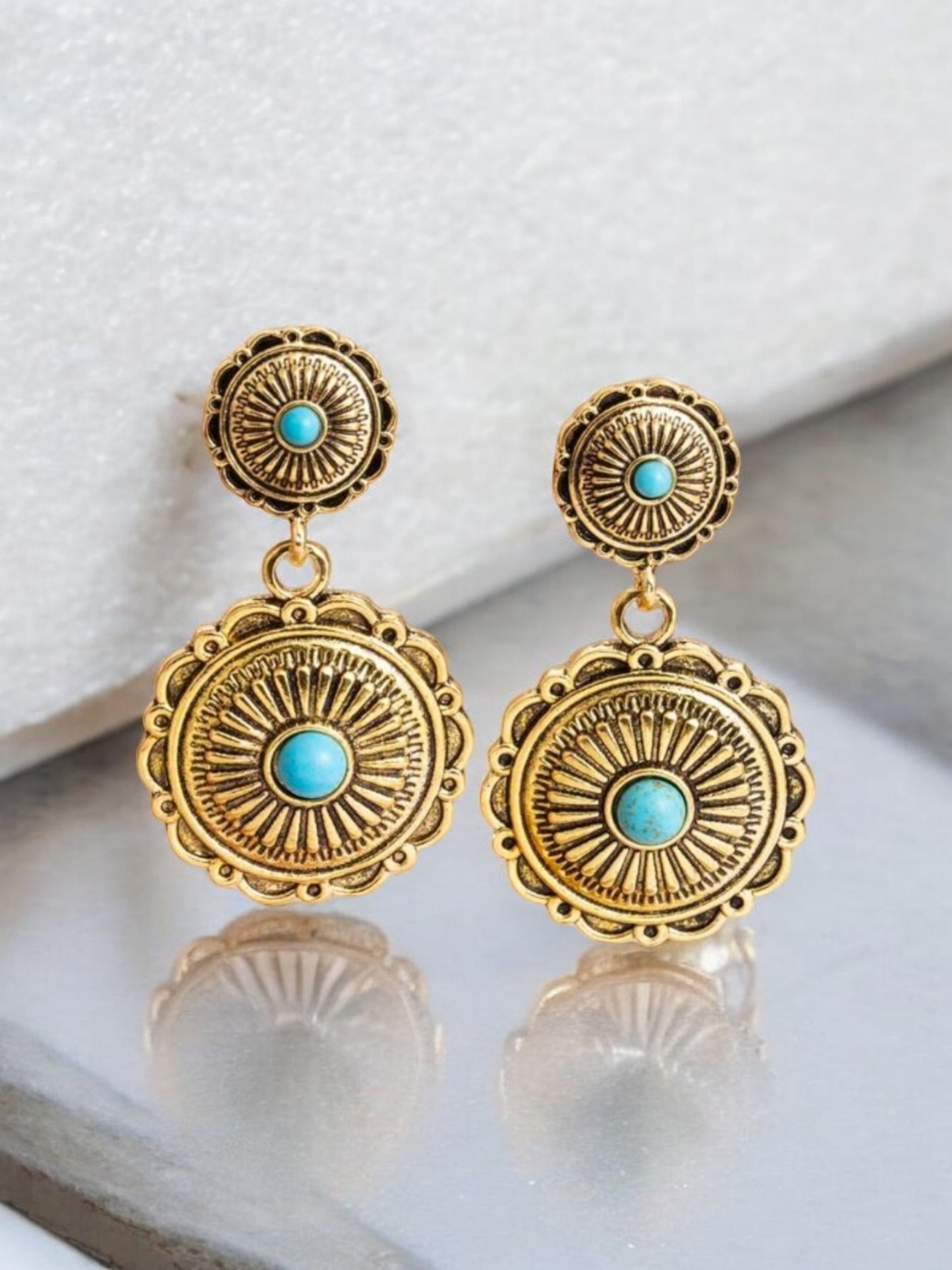 Shield Of The West Aged Drop Style Earrings