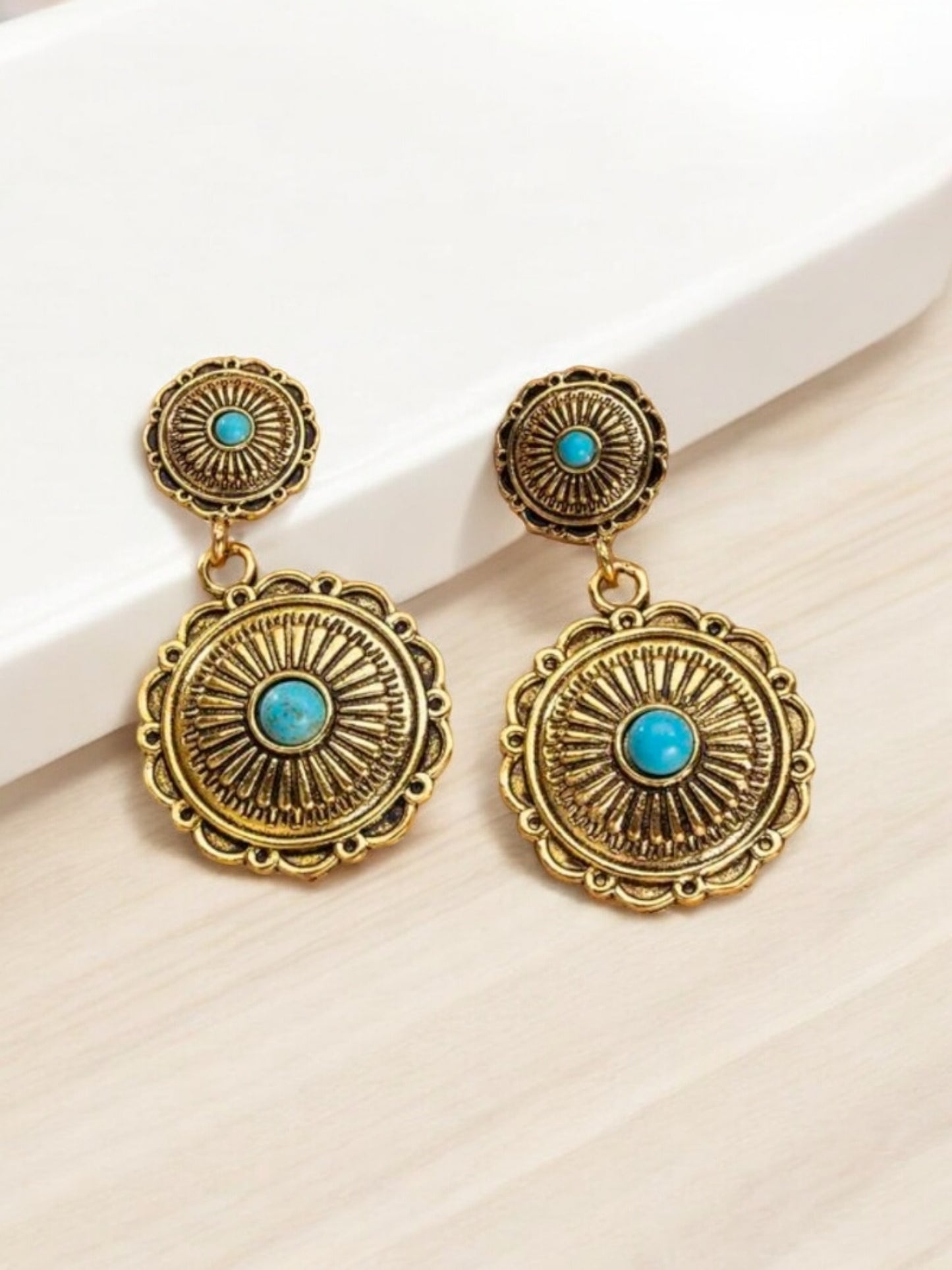 Shield Of The West Aged Drop Style Earrings