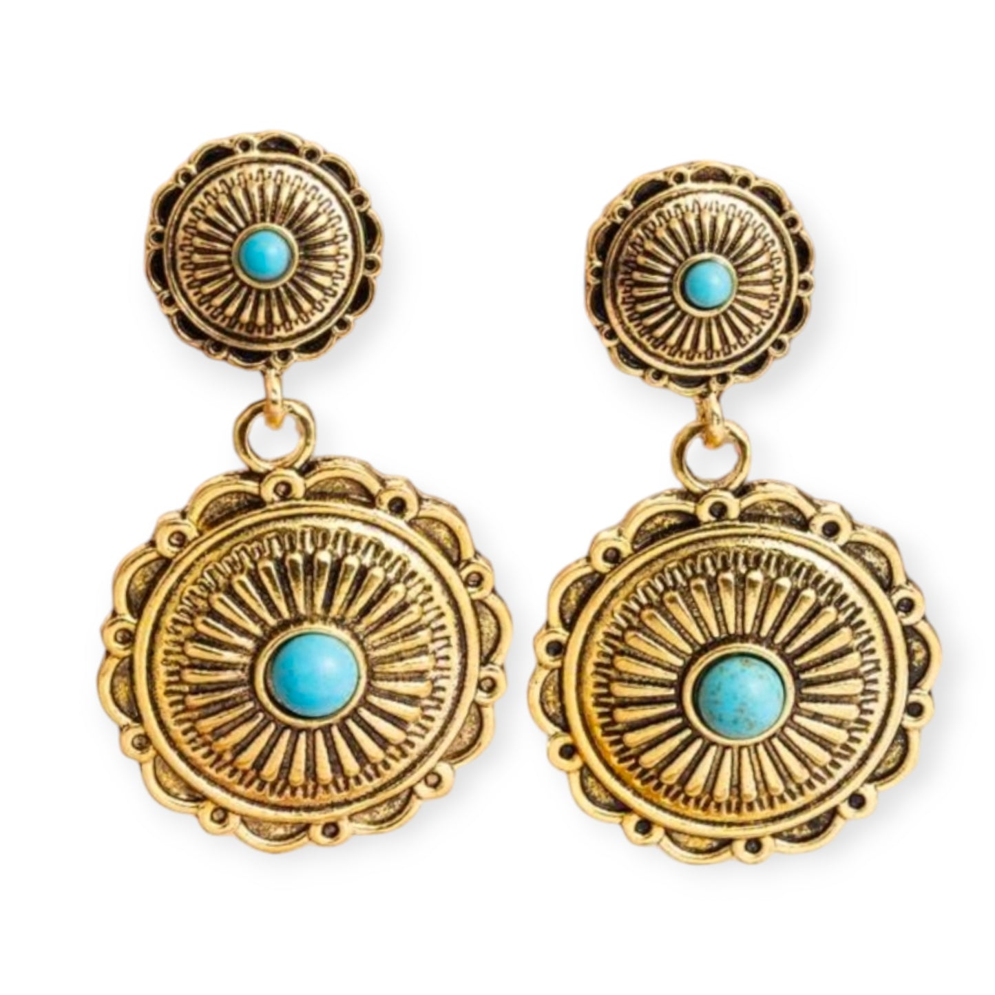 Shield Of The West Aged Drop Style Earrings