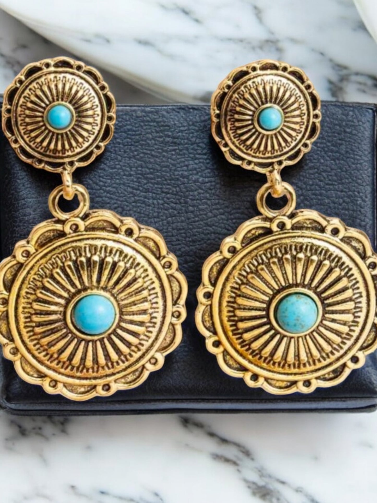 Shield Of The West Aged Drop Style Earrings