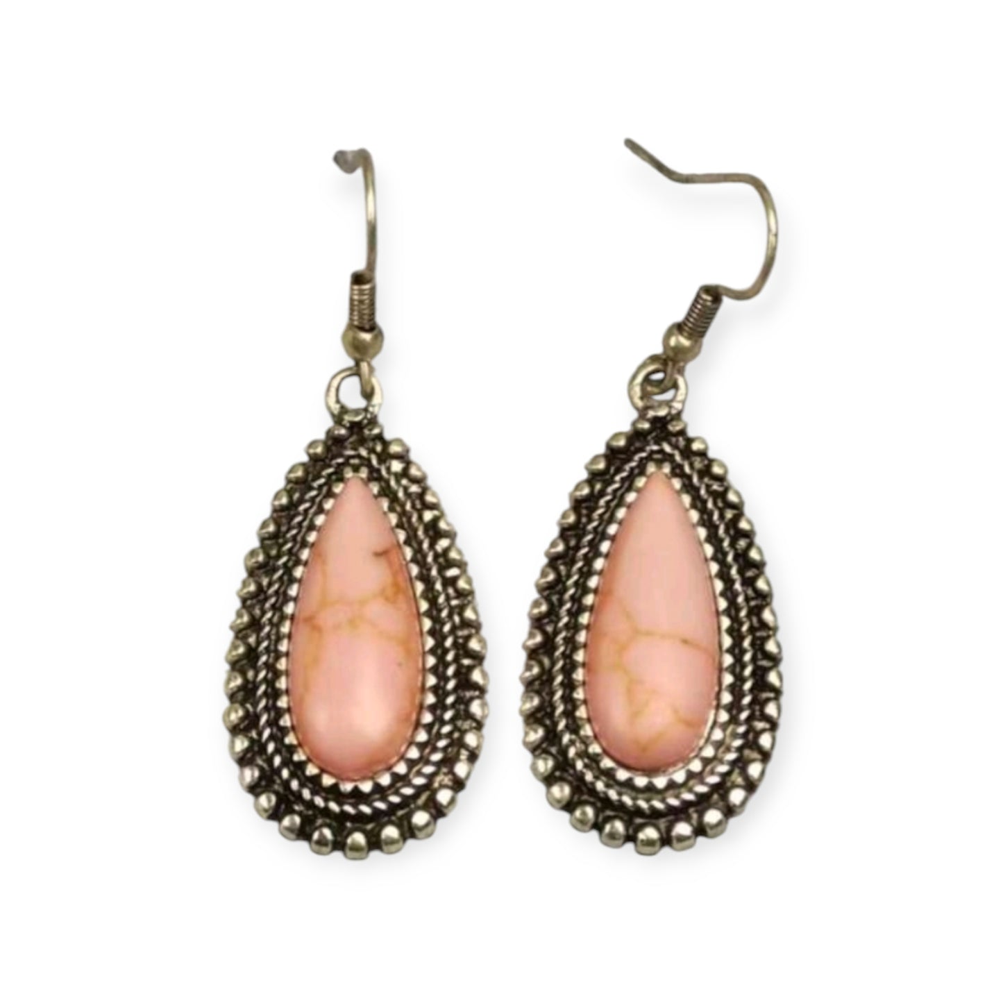 Pink Faux Crackle Stone Drop Metal Earrings