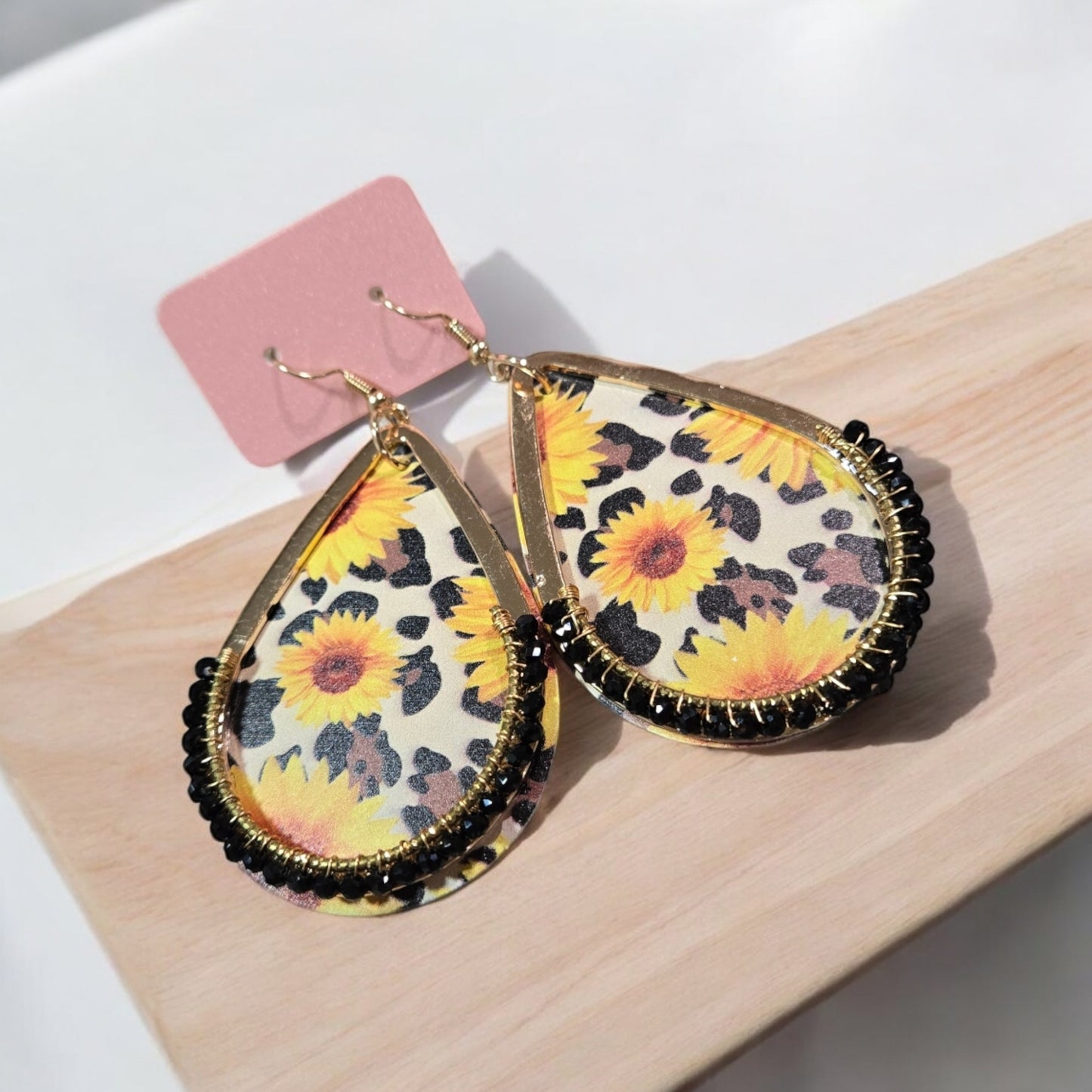 Daisy D Sunflower Leopard Teardrop Earrings