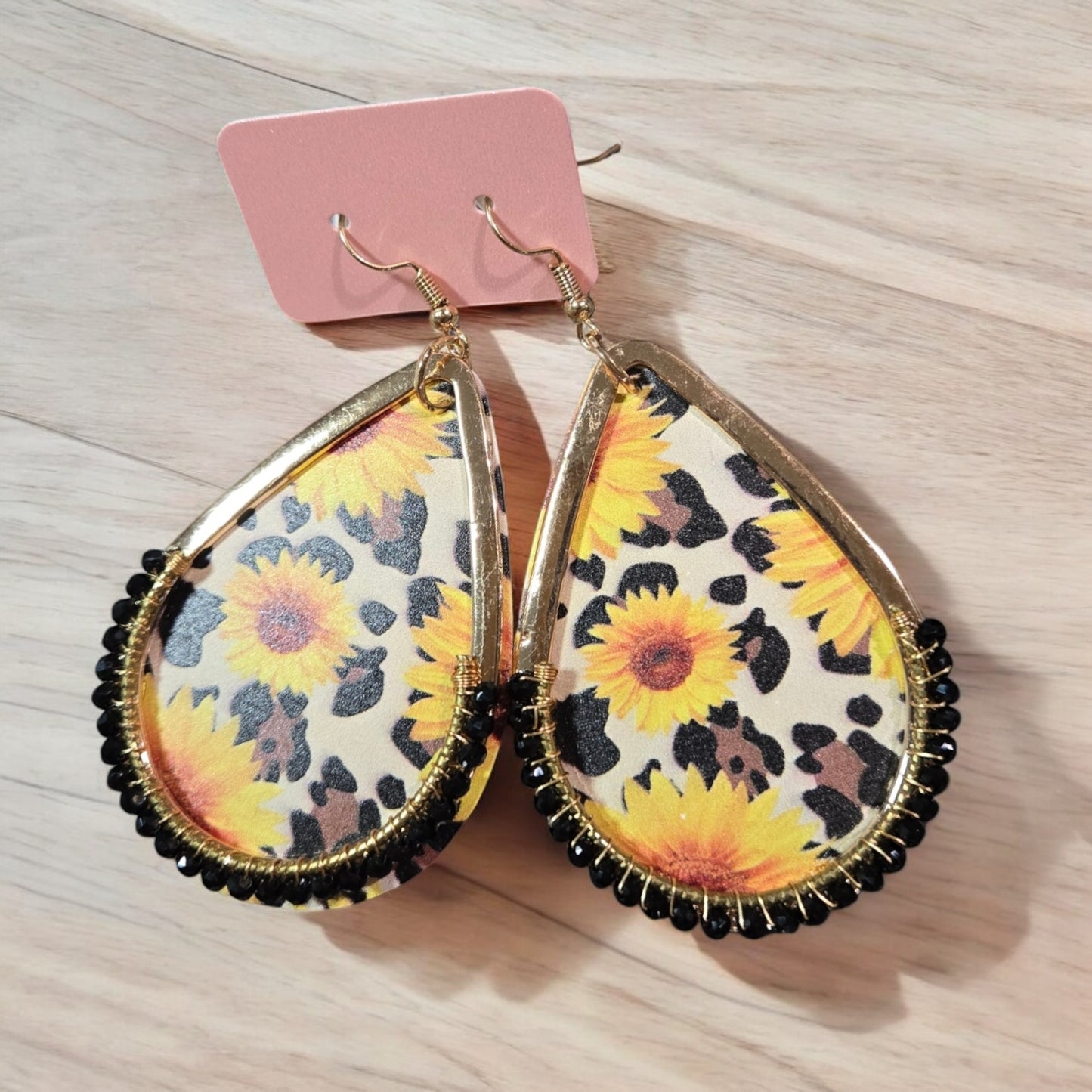 Daisy D Sunflower Leopard Teardrop Earrings